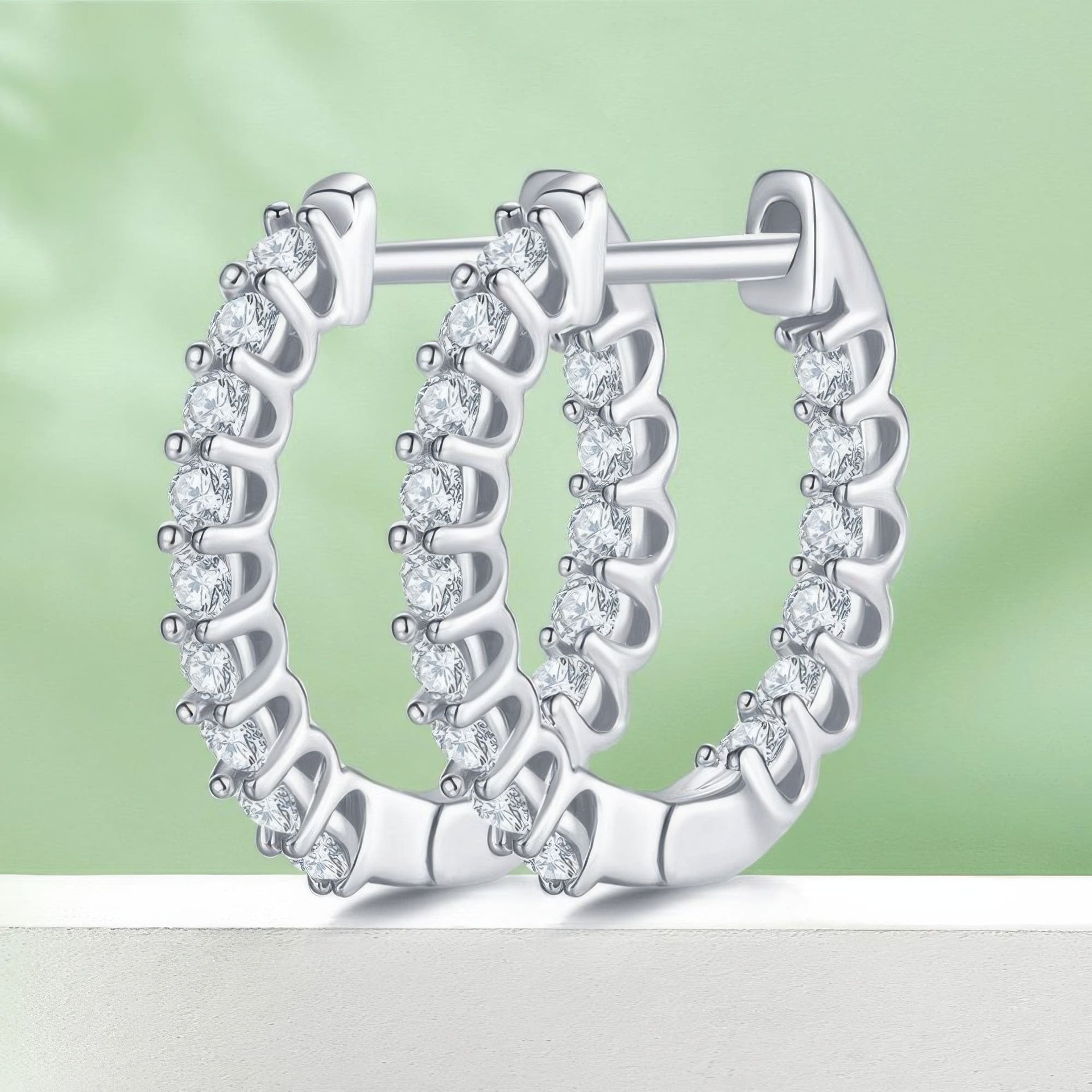 Vintage Moissanite Hoop Earrings | Round-Cut Single Row | White, Yellow & Rose Gold - Image 3