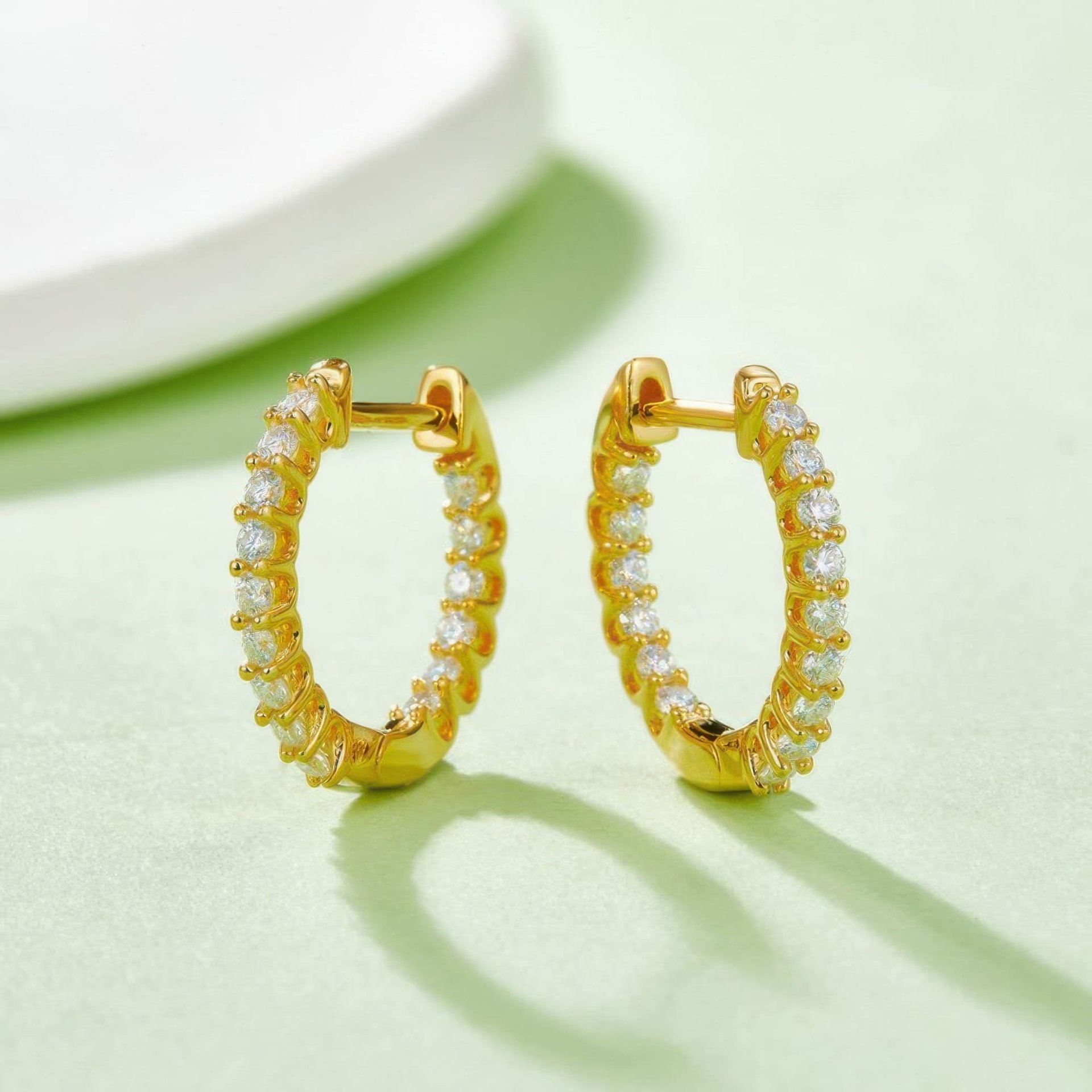Vintage Moissanite Hoop Earrings | Round-Cut Single Row | White, Yellow & Rose Gold - Image 5