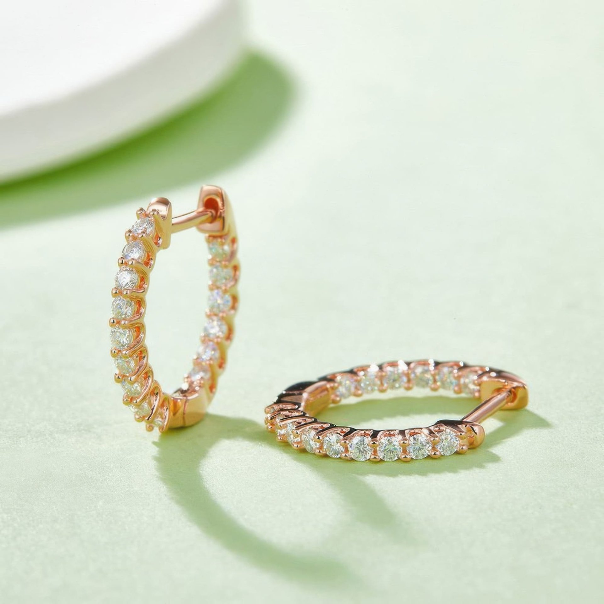 Vintage Moissanite Hoop Earrings | Round-Cut Single Row | White, Yellow & Rose Gold - Image 7