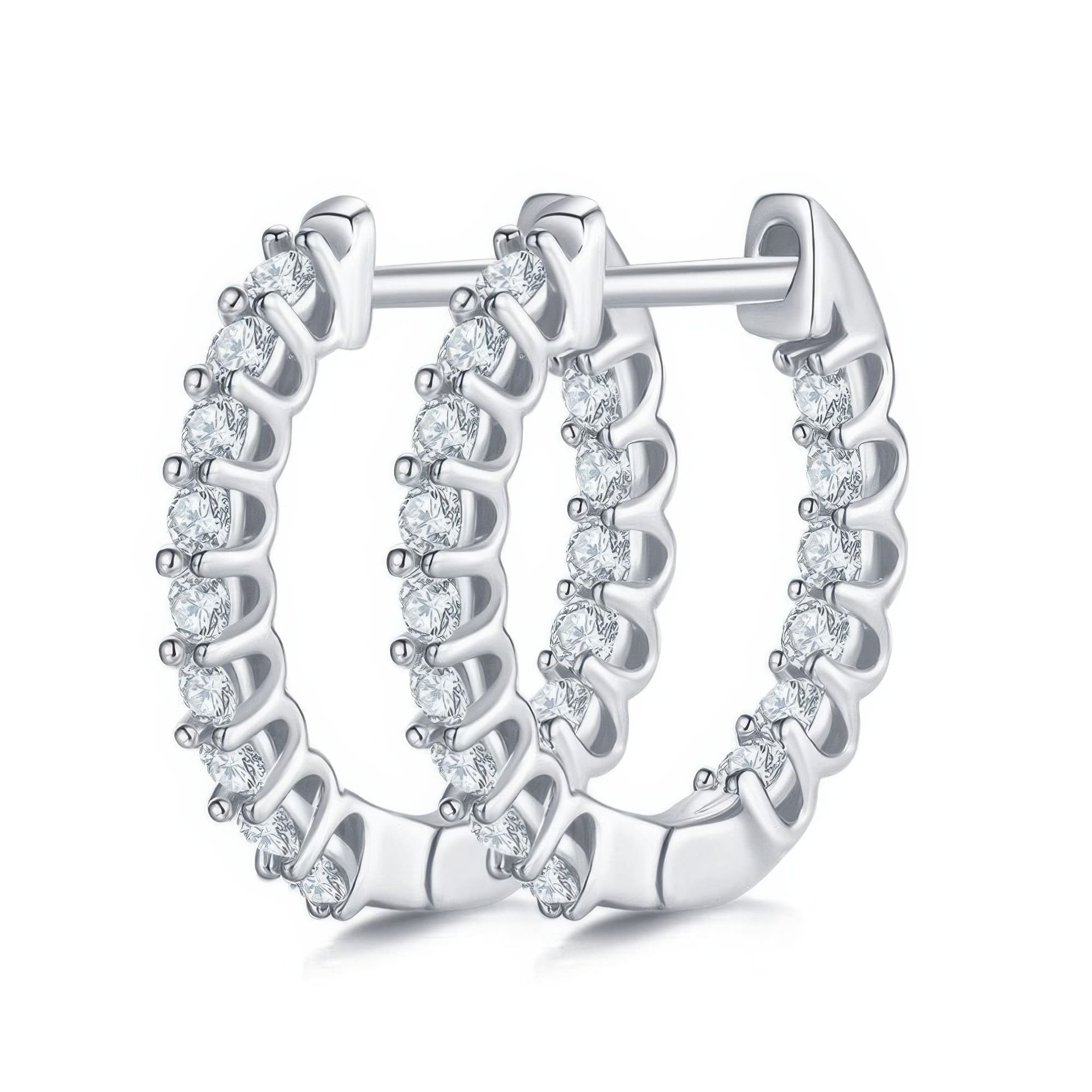 Vintage Moissanite Hoop Earrings | Round-Cut Single Row | White, Yellow & Rose Gold