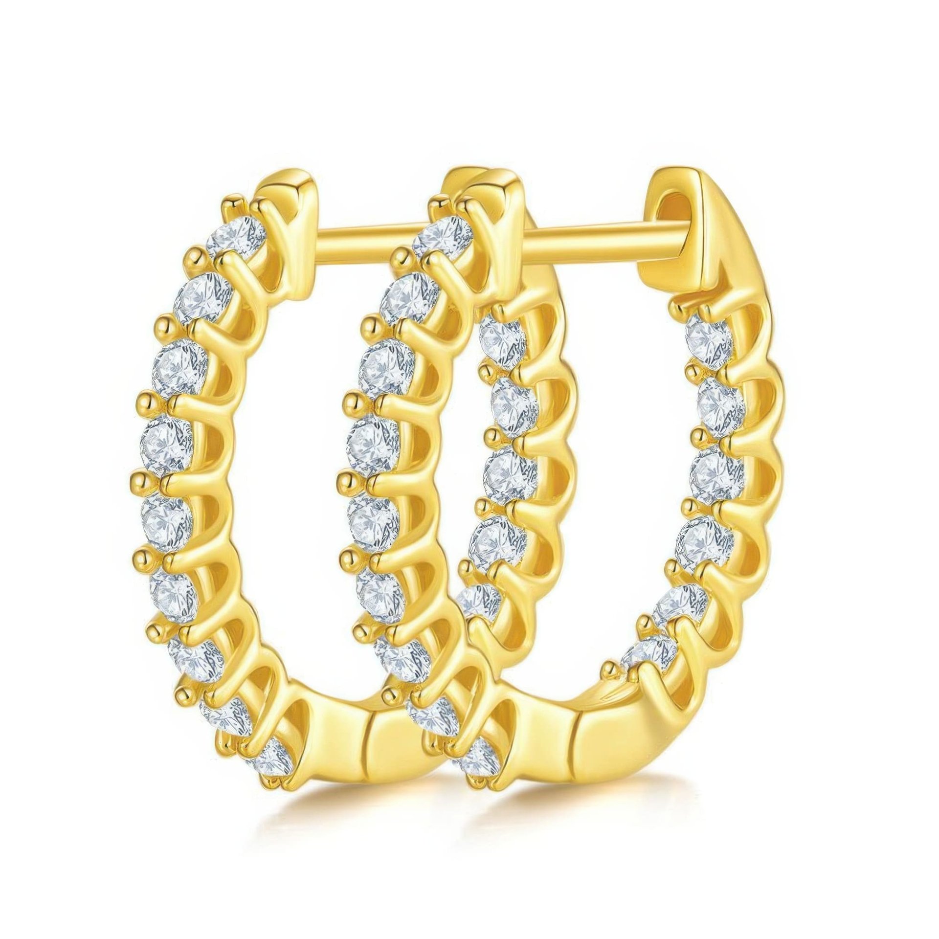 Vintage Moissanite Hoop Earrings | Round-Cut Single Row | White, Yellow & Rose Gold - Image 4