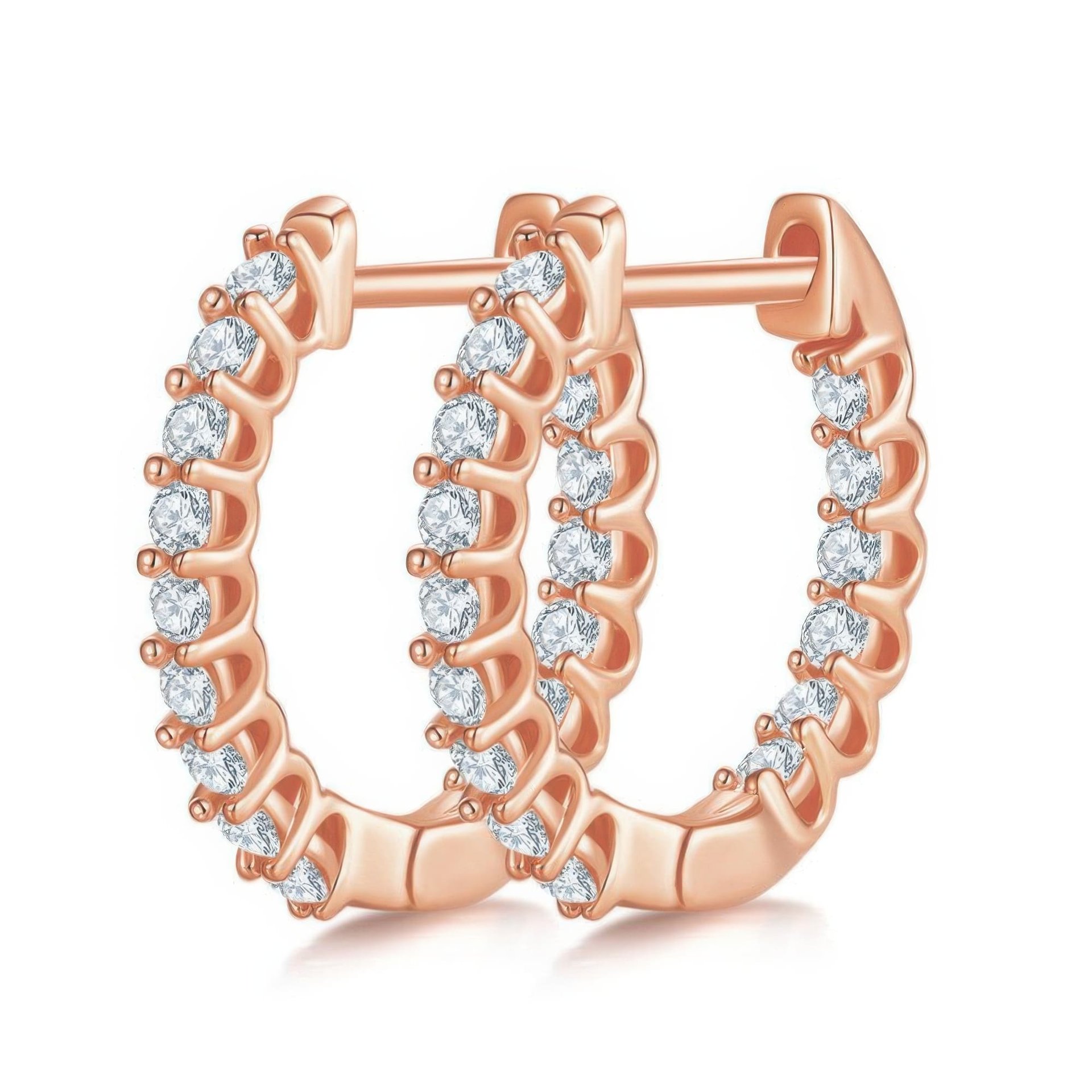 Vintage Moissanite Hoop Earrings | Round-Cut Single Row | White, Yellow & Rose Gold - Image 6