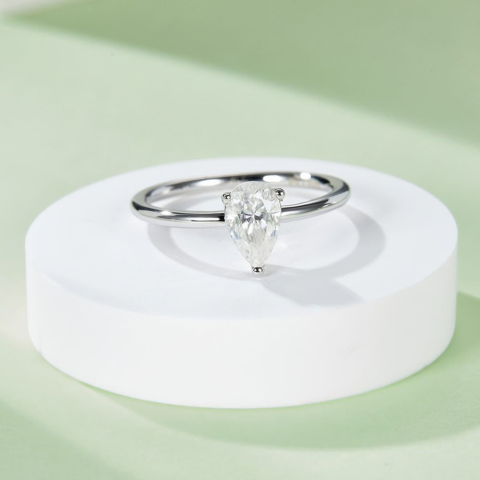Pear Cut Moissanite Engagement Ring | 1ct DEW Solitaire | 925 Sterling Silver - alternate view