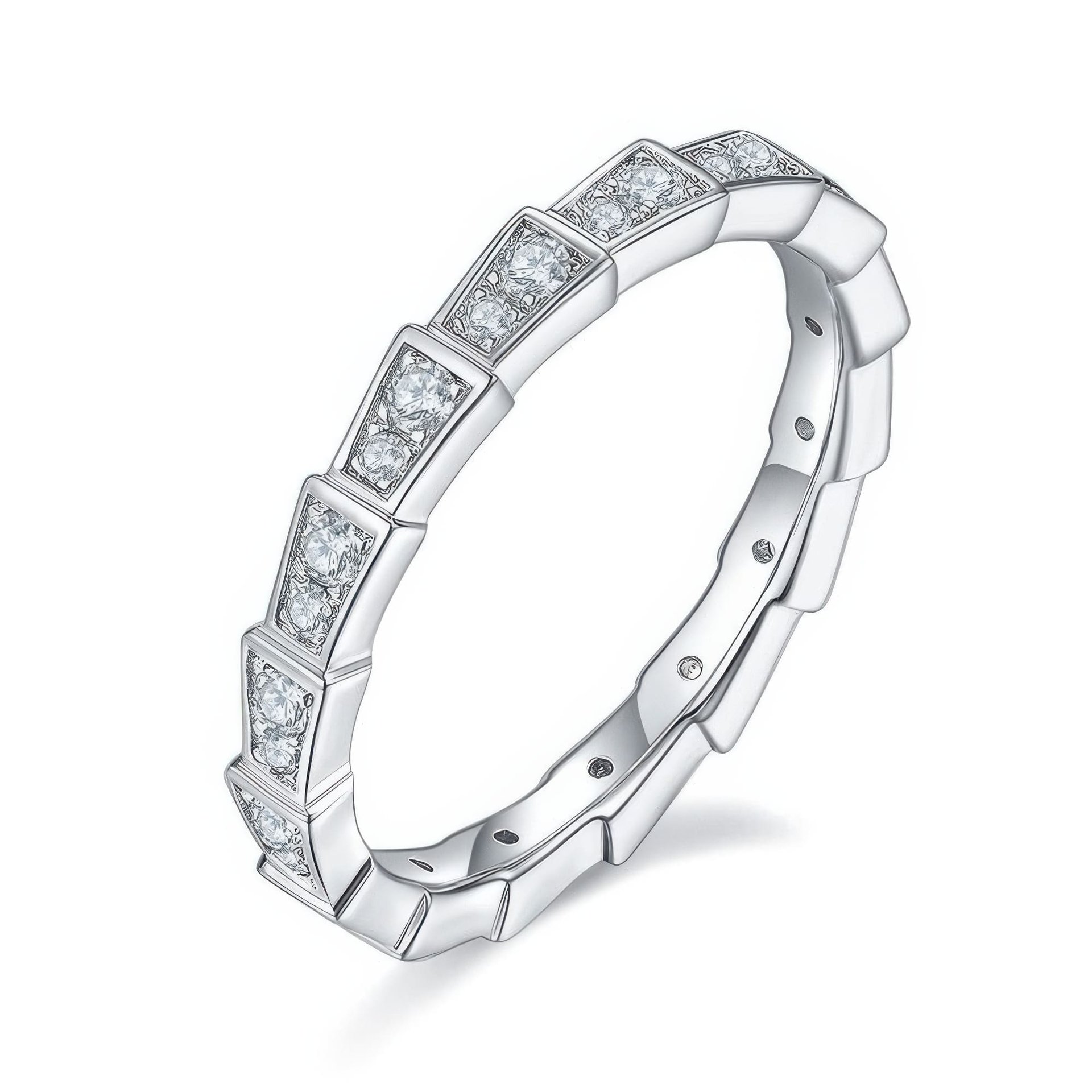 Moissanite Snake Bone Band Ring | Segmented Serpent Scale Design | 925 Sterling Silver Unisex