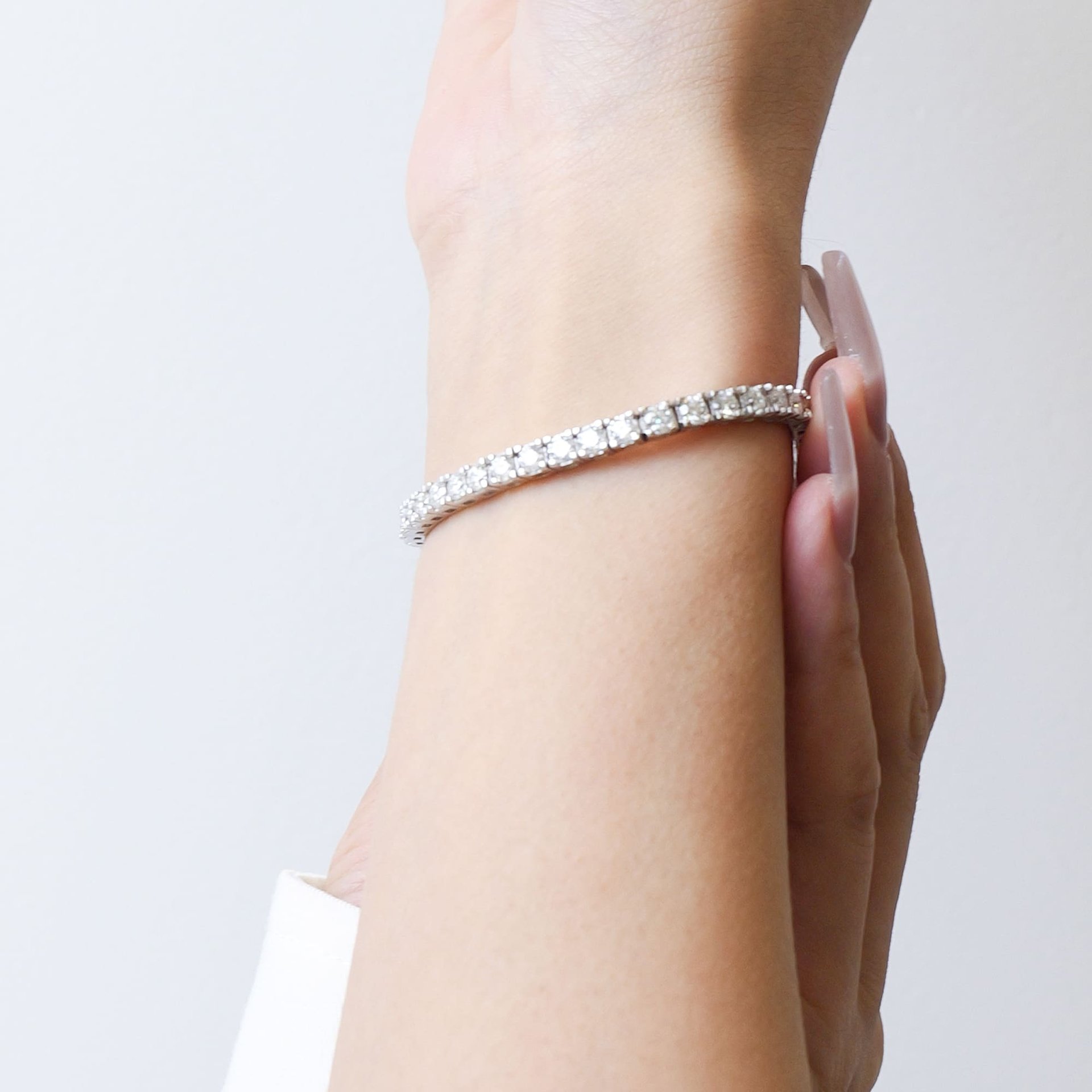 3mm Moissanite Tennis Bracelet | 18K White Gold Plated 925 Silver | Round-Cut Single Row - Image 3
