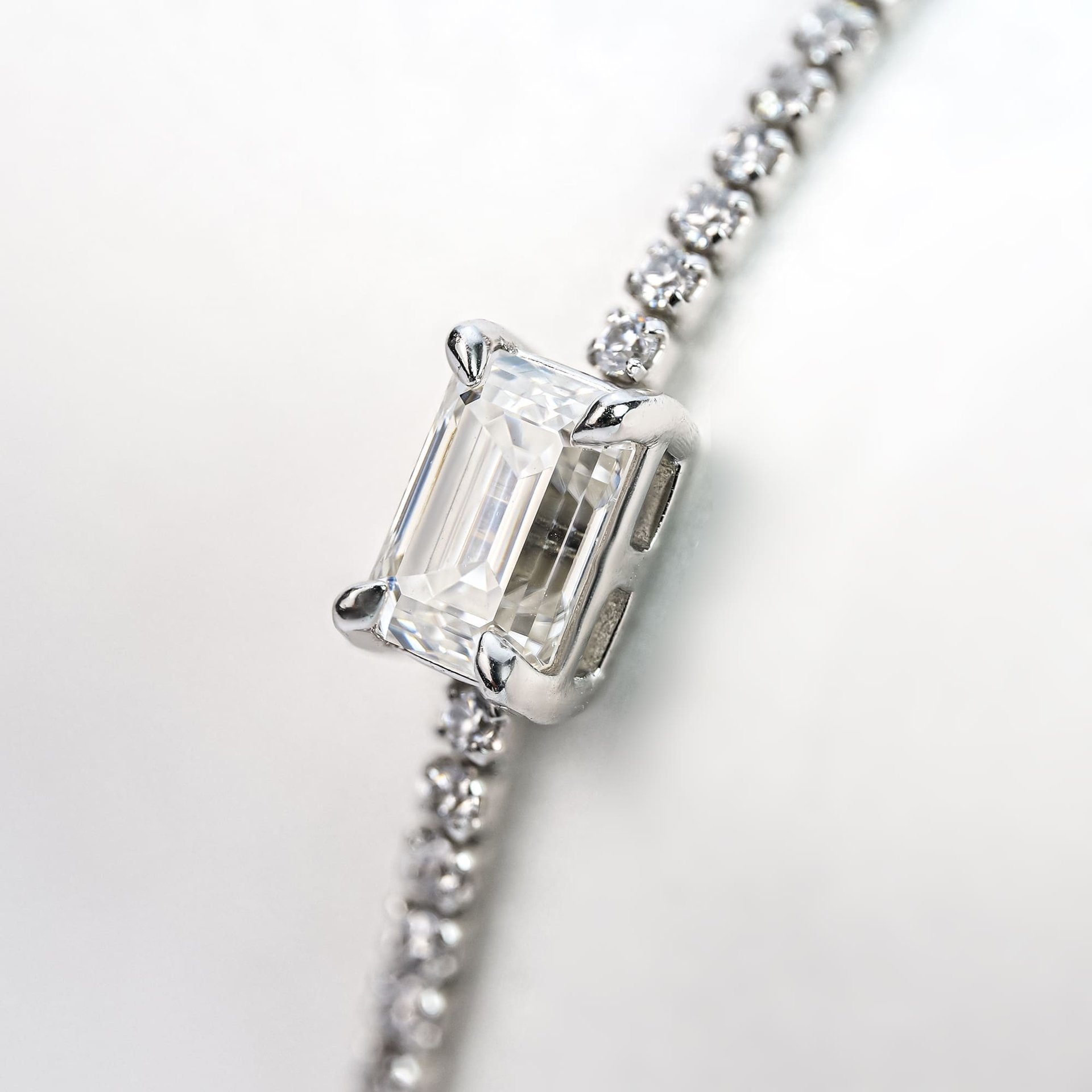 1.5mm Moissanite Tennis Bracelet | Emerald-Cut Center Stone in 925 Sterling Silver - Image 4