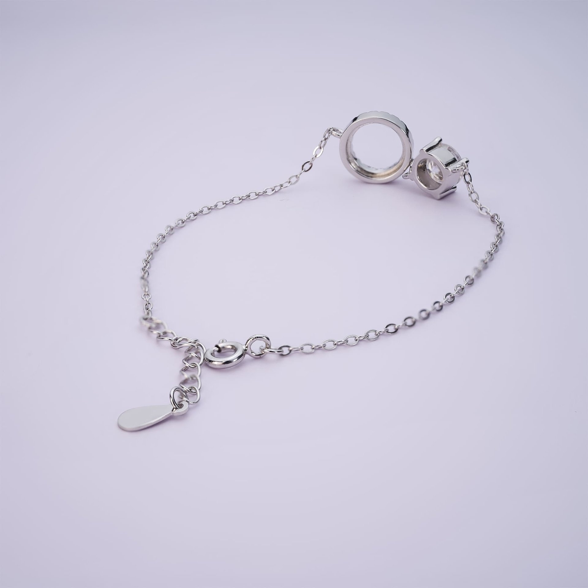 1ct Moissanite Charm Bracelet | Round Solitaire & Pave Circle | 925 Sterling Silver, White Gold Plated - Image 6
