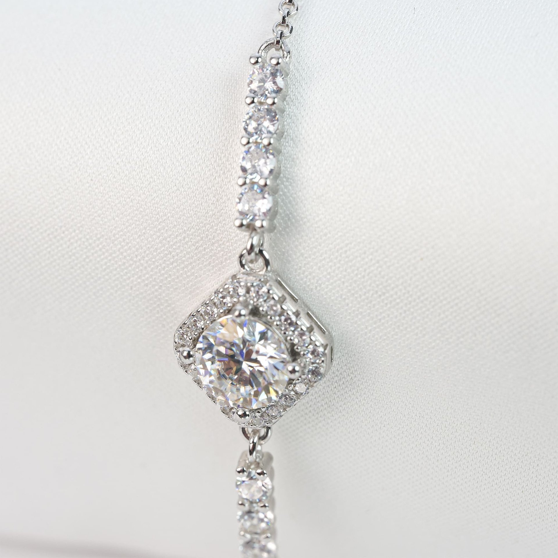 1ct Moissanite Bolo Bracelet | Round Halo, White Gold Plated 925 Silver | Adjustable Slider - Image 4