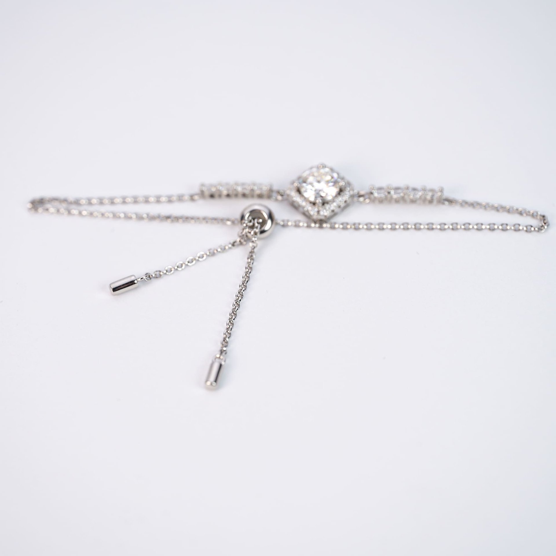 1ct Moissanite Bolo Bracelet | Round Halo, White Gold Plated 925 Silver | Adjustable Slider - Image 5