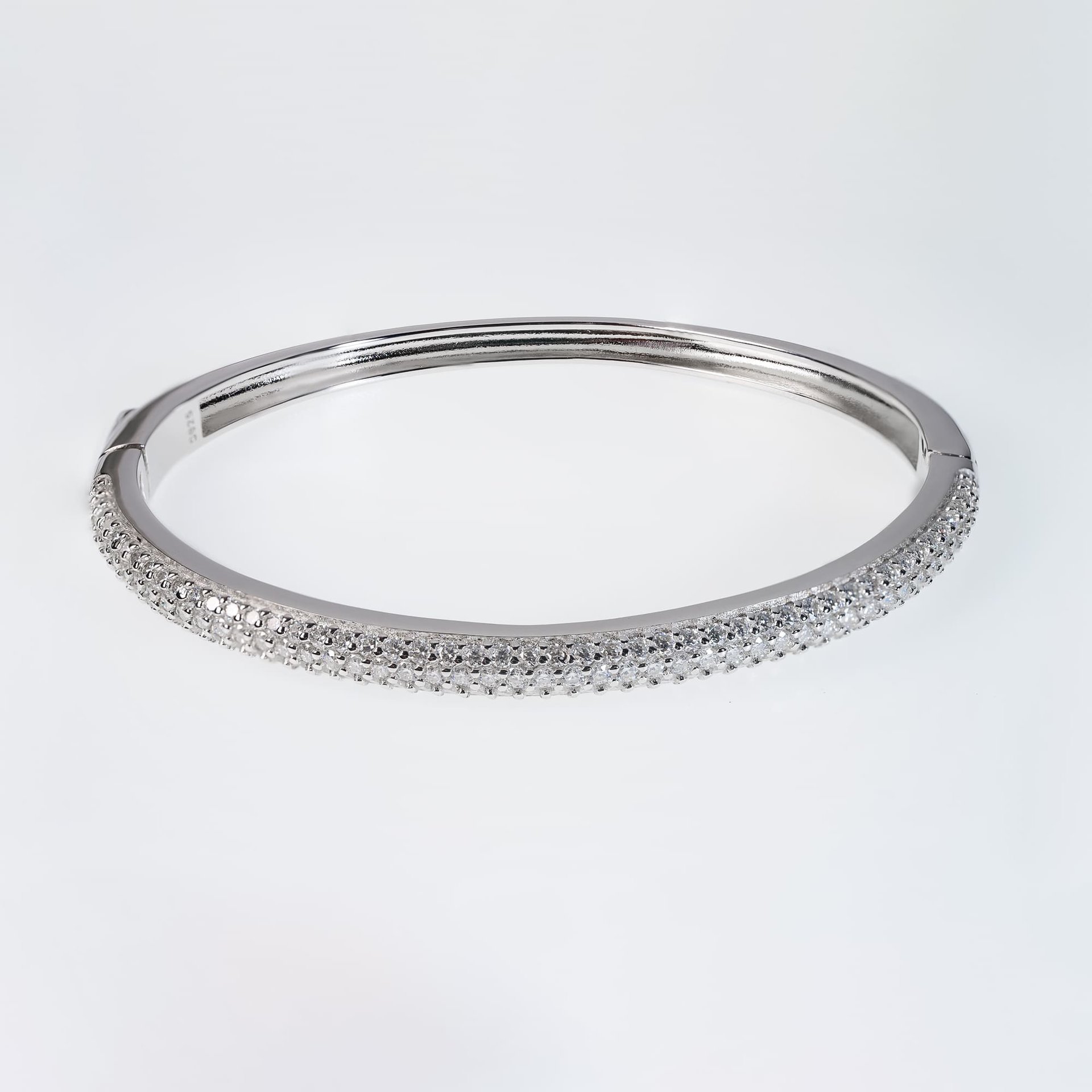 Pavé Moissanite Bangle Bracelet | 2.25ctw Round-Cut | 925 Sterling Silver, White-Plated