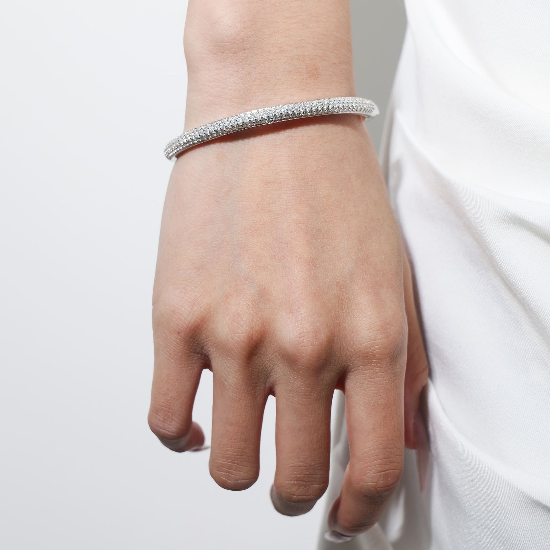 Pavé Moissanite Bangle Bracelet | 2.25ctw Round-Cut | 925 Sterling Silver, White-Plated - alternate view