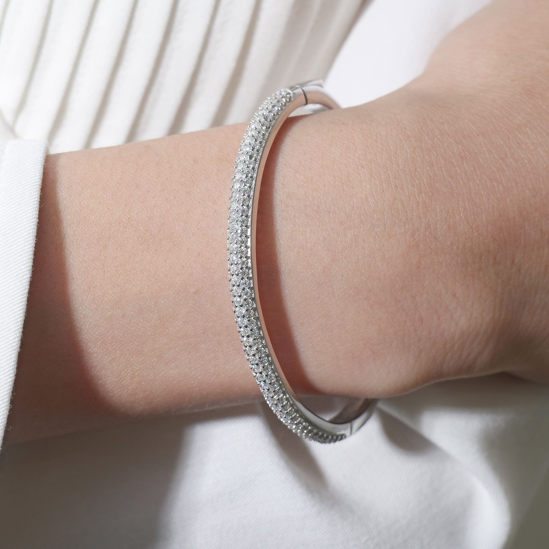 Pavé Moissanite Bangle Bracelet | 2.25ctw Round-Cut | 925 Sterling Silver, White-Plated - Image 3