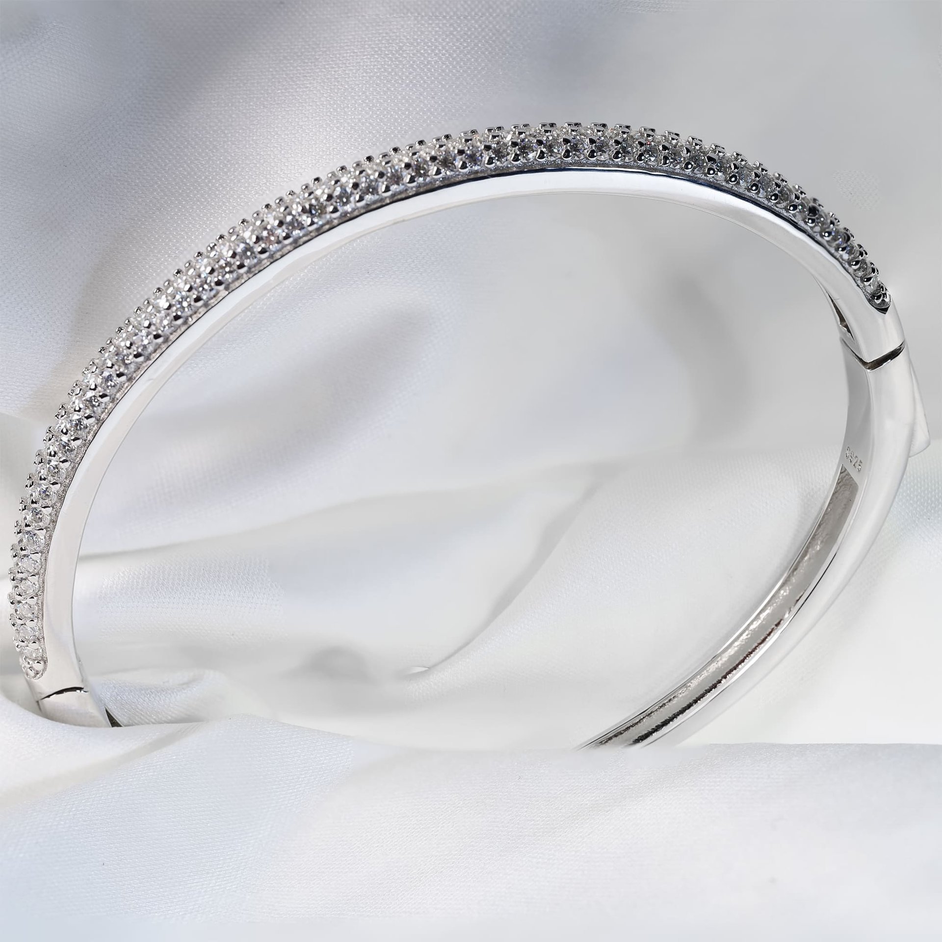 Pavé Moissanite Bangle Bracelet | 2.25ctw Round-Cut | 925 Sterling Silver, White-Plated - Image 4