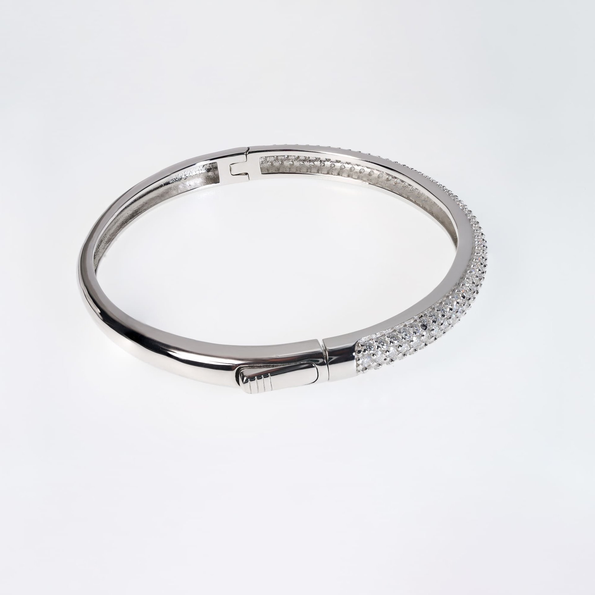 Pavé Moissanite Bangle Bracelet | 2.25ctw Round-Cut | 925 Sterling Silver, White-Plated - Image 5