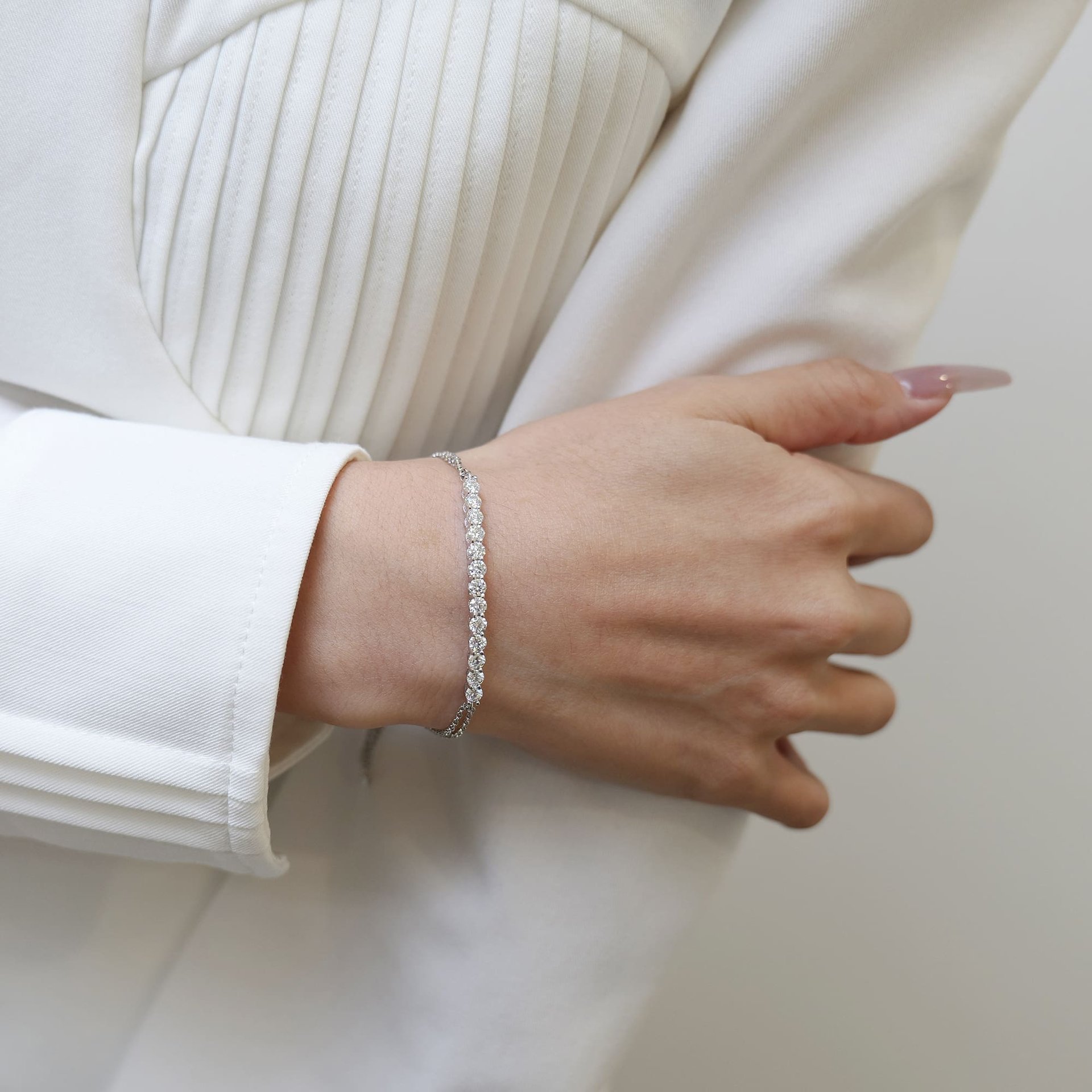 1.3ctw Moissanite Bolo Bracelet | Adjustable Round-Cut Bar | 925 Sterling Silver - alternate view