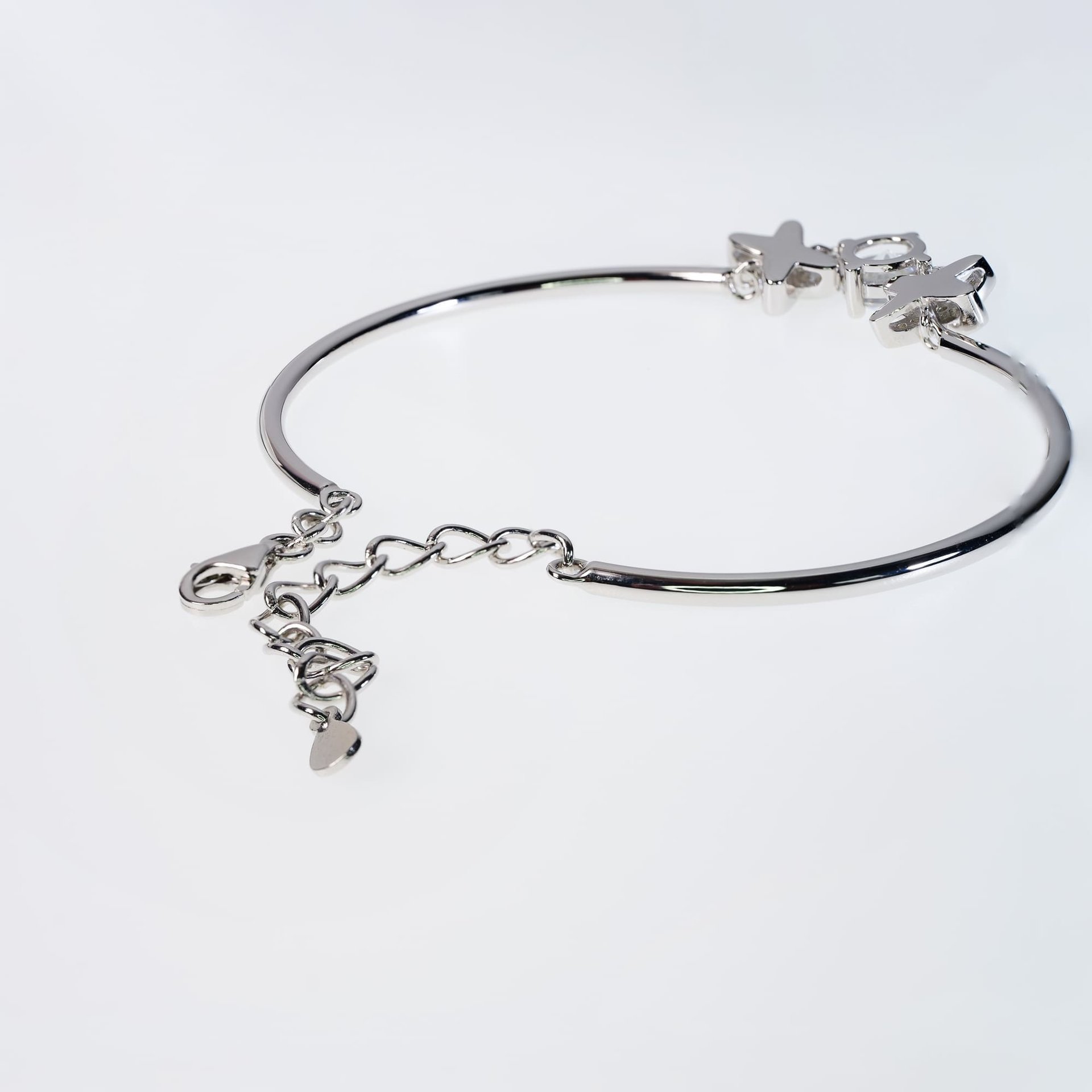1ct Moissanite XO Bracelet | Round-Cut Center, Pave X Stations | 925 Sterling Silver, Rhodium-Plated - Image 4