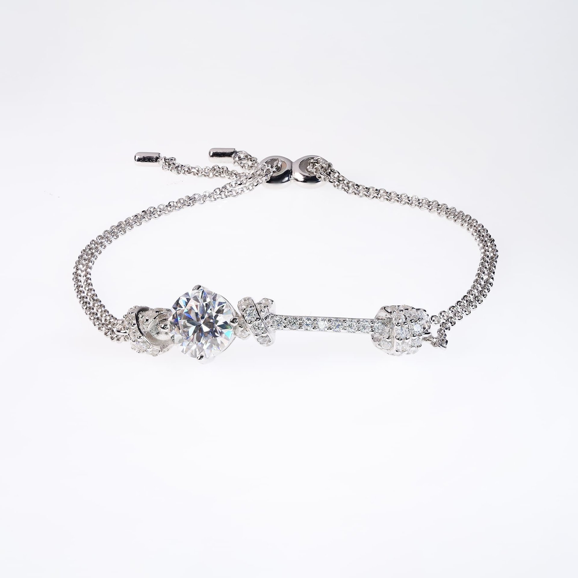 XOXO 2CT (8mm DEW) Moissanite Bolo Bracelet | Pavé X & O Stations, 925 Sterling Silver, Adjustable