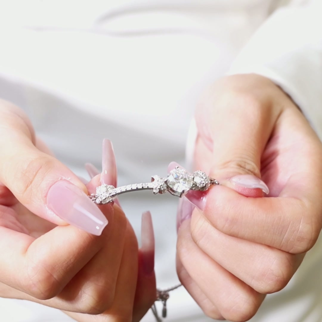 XOXO 2CT (8mm DEW) Moissanite Bolo Bracelet | Pavé X & O Stations, 925 Sterling Silver, Adjustable product video thumbnail