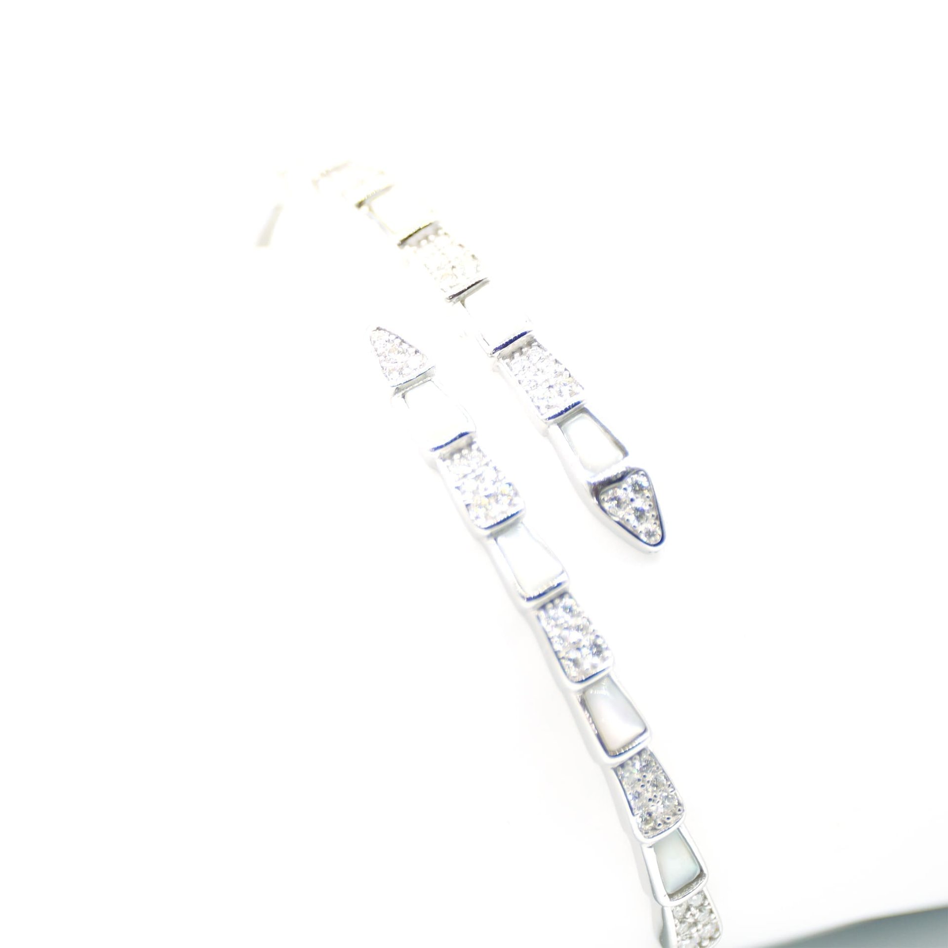 Serpentine Snake Moissanite Bypass Cuff Bracelet | Mother-of-Pearl Inlay | 925 Sterling Silver - alternate view
