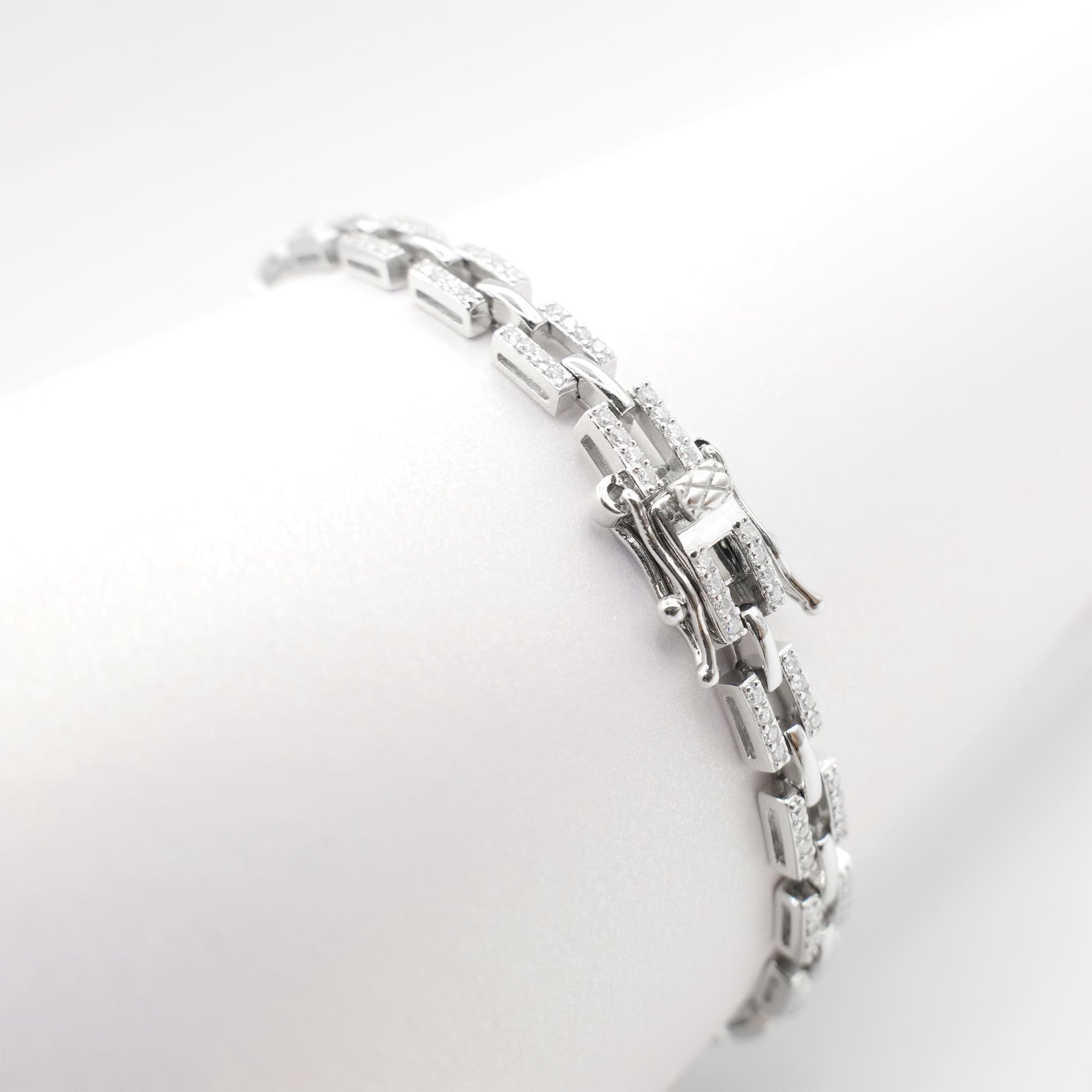 4mm Moissanite Pavé Flat Link Bracelet | White Gold-Plated 925 Sterling Silver | Box-Clasp - alternate view