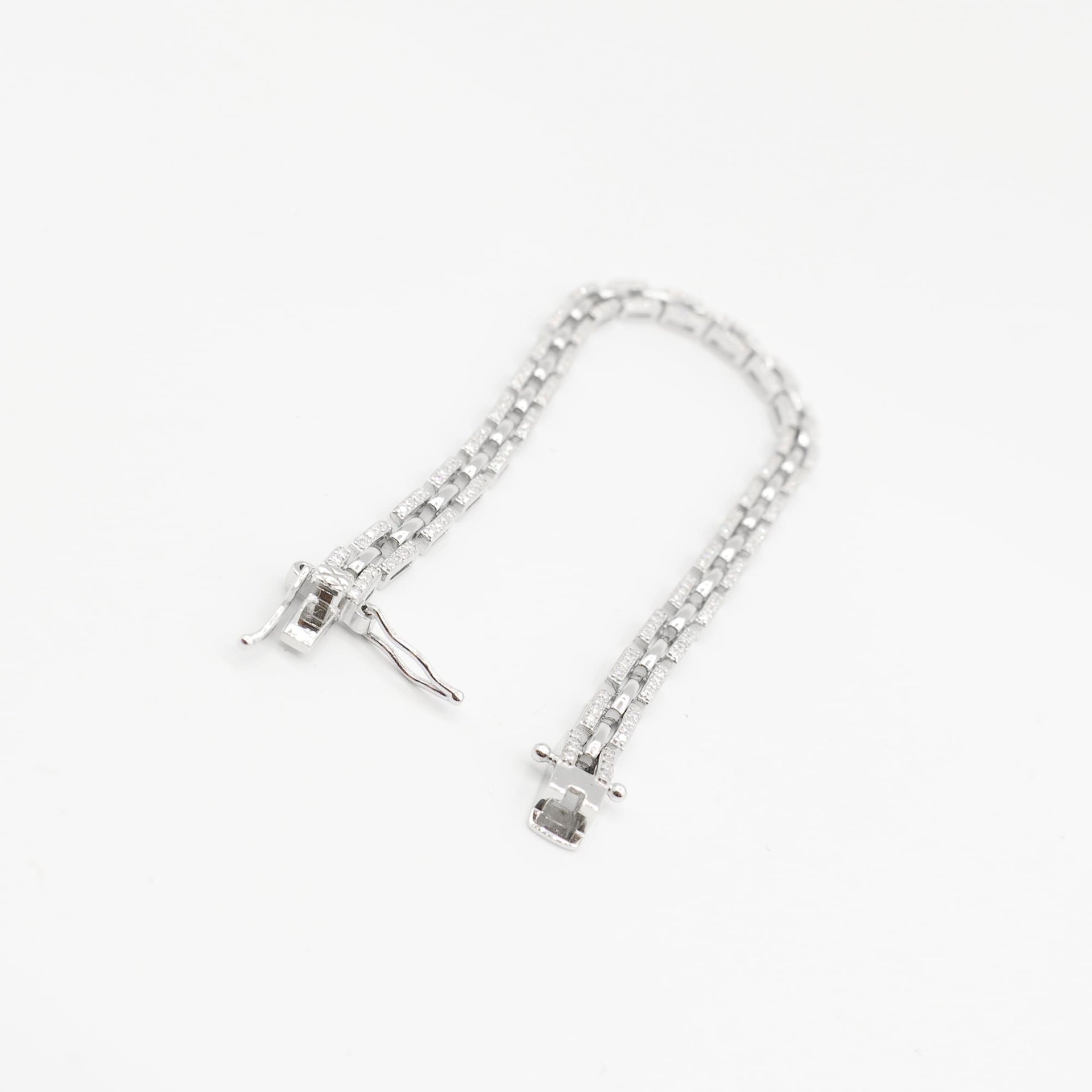 4mm Moissanite Pavé Flat Link Bracelet | White Gold-Plated 925 Sterling Silver | Box-Clasp - Image 4