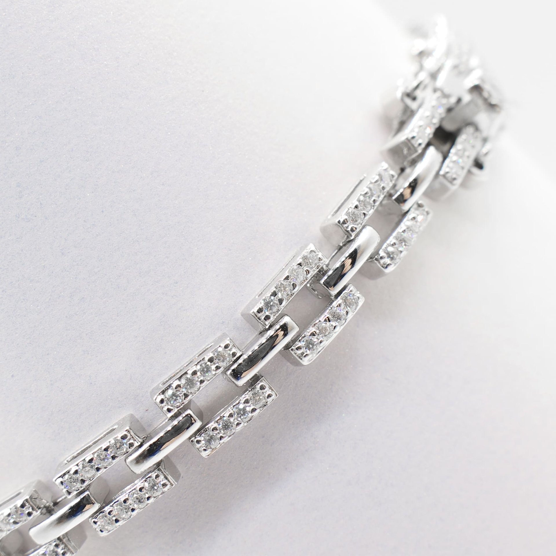4mm Moissanite Pavé Flat Link Bracelet | White Gold-Plated 925 Sterling Silver | Box-Clasp - Image 5