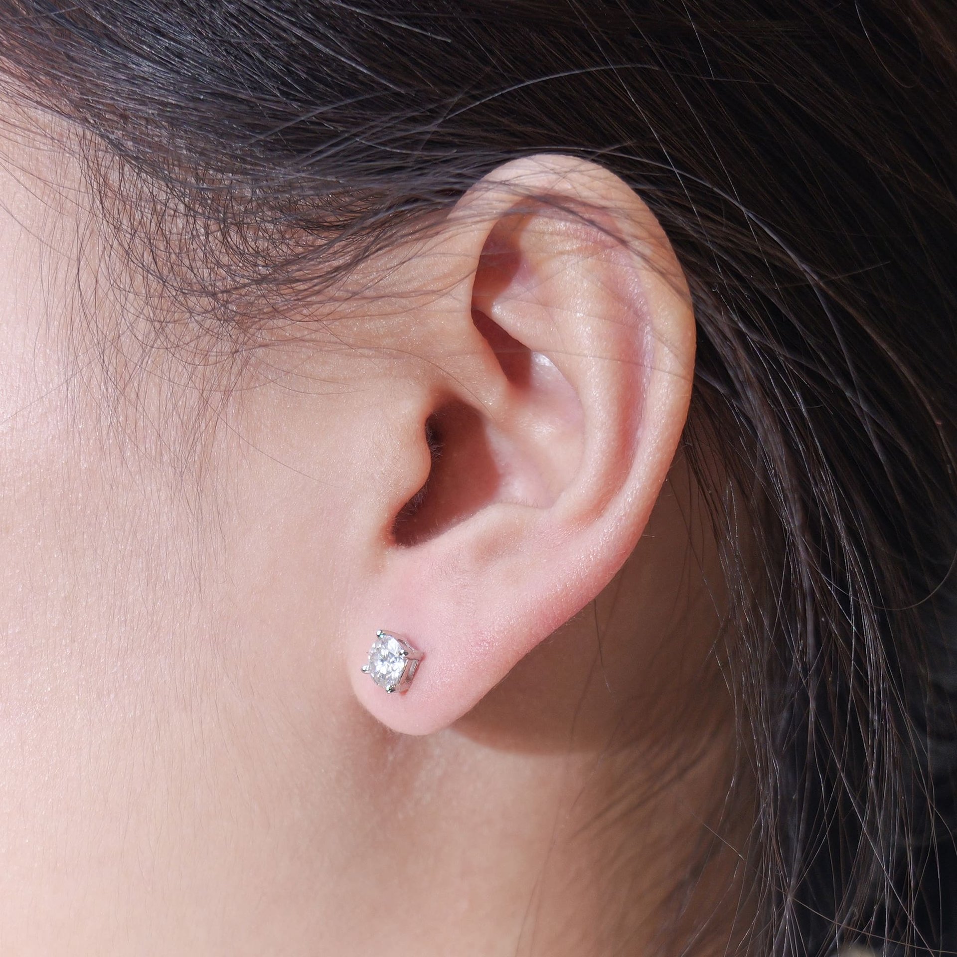 Four-Prong Moissanite Stud Earrings | Round Brilliant Solitaire | 925 Sterling Silver - Image 3