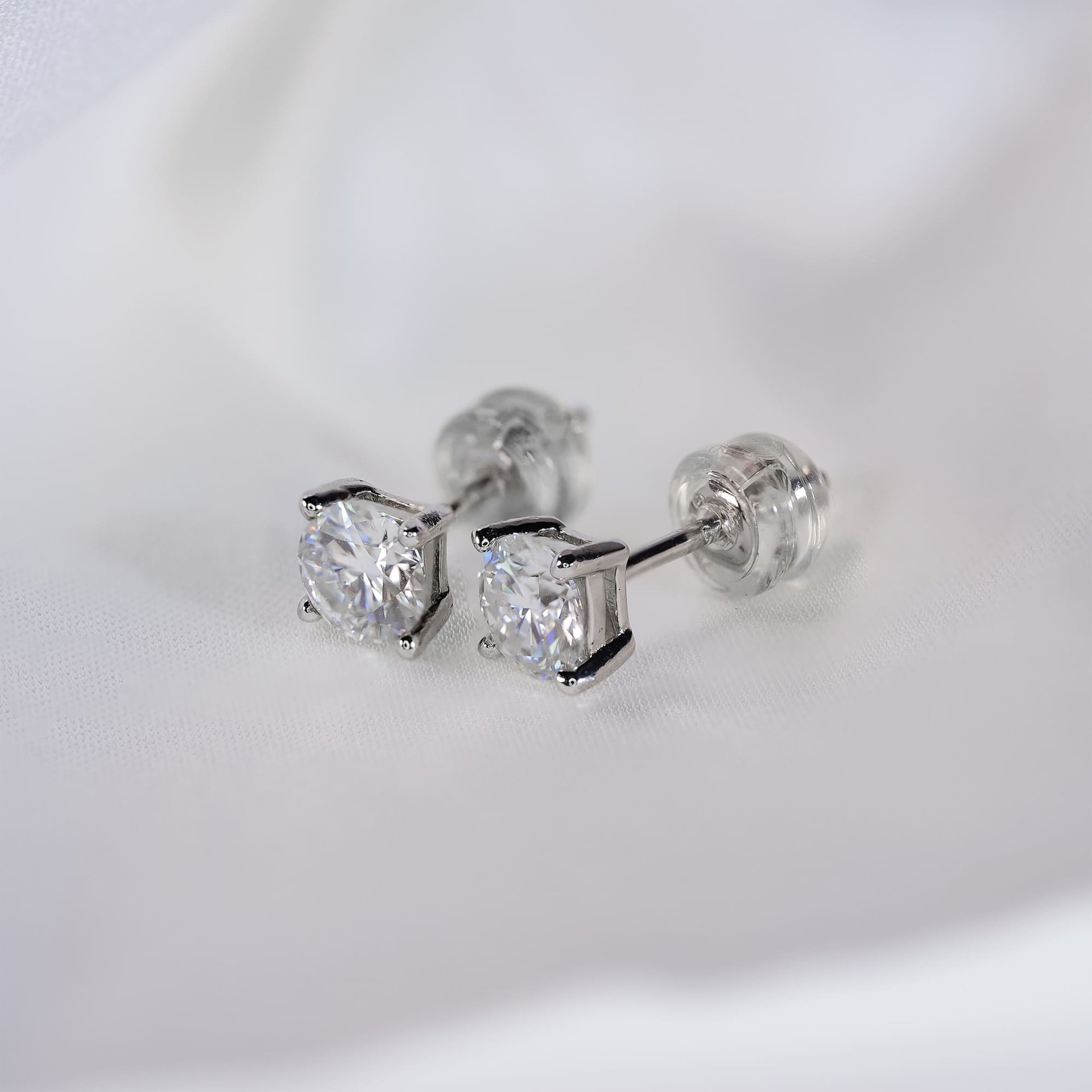 Four-Prong Moissanite Stud Earrings | Round Brilliant Solitaire | 925 Sterling Silver - Image 4