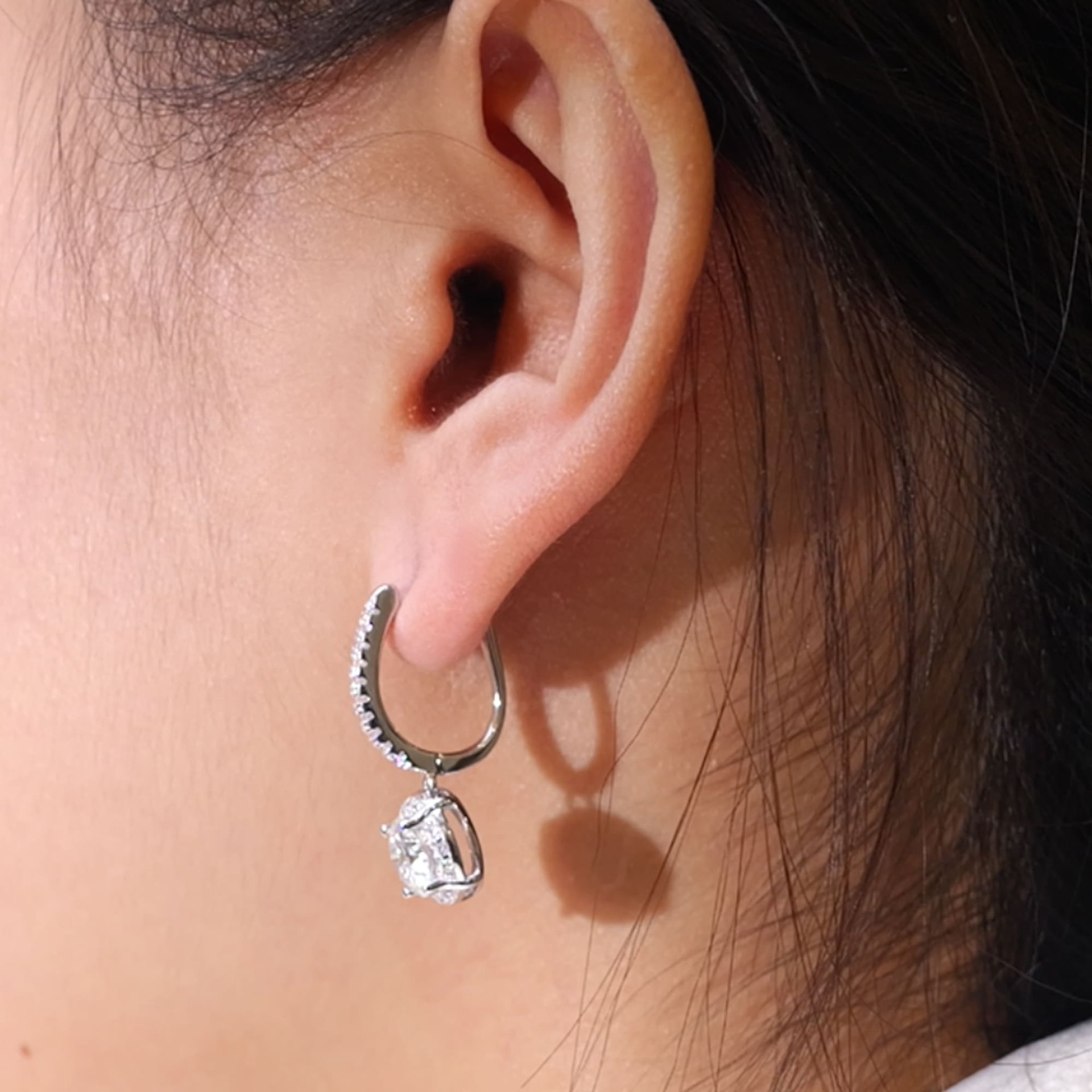 1ct Brilliant-Cut Moissanite Halo Drop Earrings | DEF VVS on Pavé Leverback | 925 White-Gold-Plated Silver - alternate view