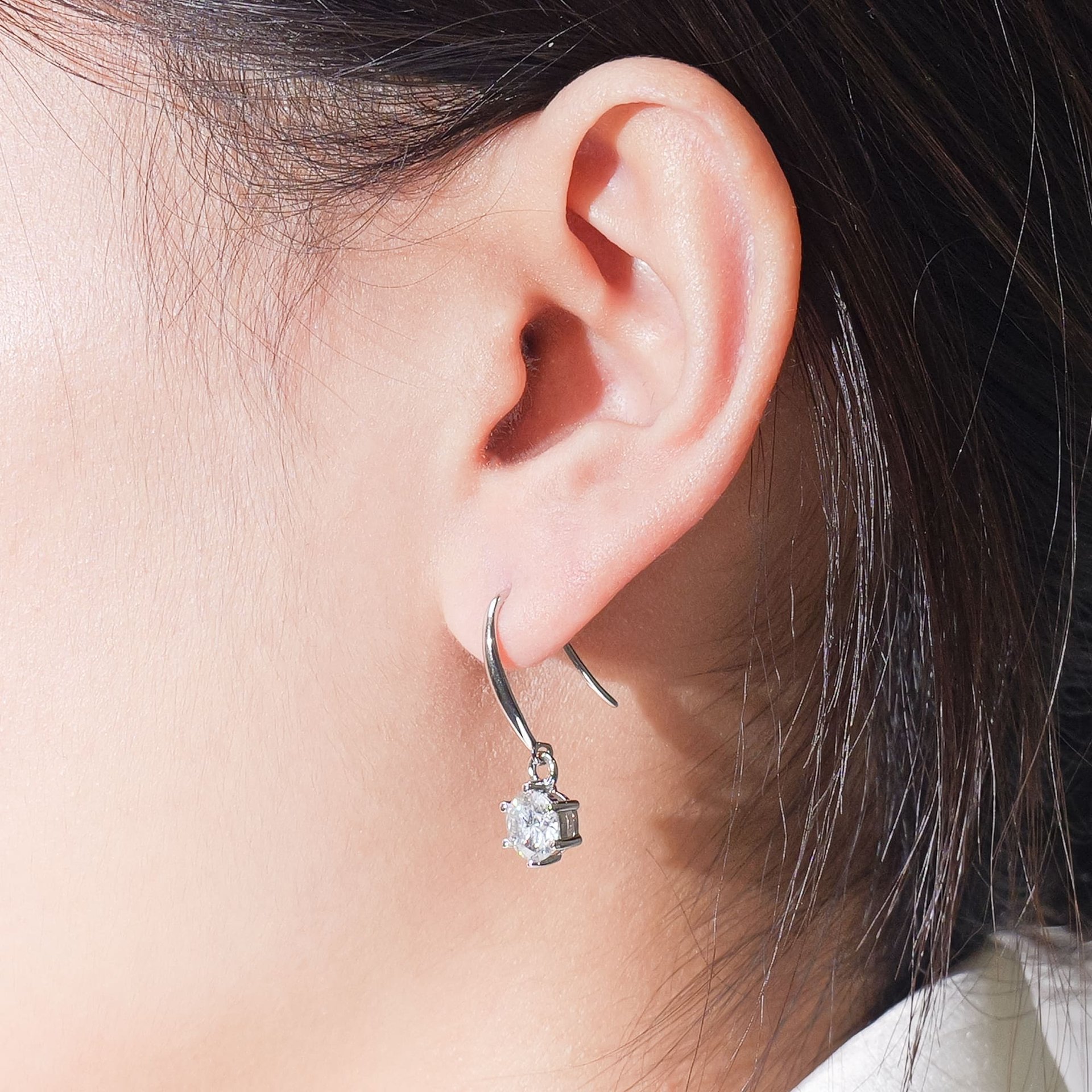 Round Brilliant Moissanite Drop Earrings | 6-Prong Solitaire, 925 Sterling Silver Lever-Back - Image 3