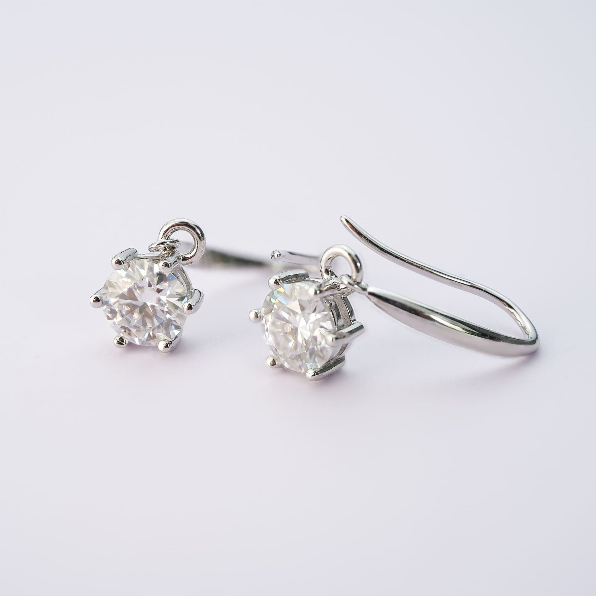 Round Brilliant Moissanite Drop Earrings | 6-Prong Solitaire, 925 Sterling Silver Lever-Back - Image 4