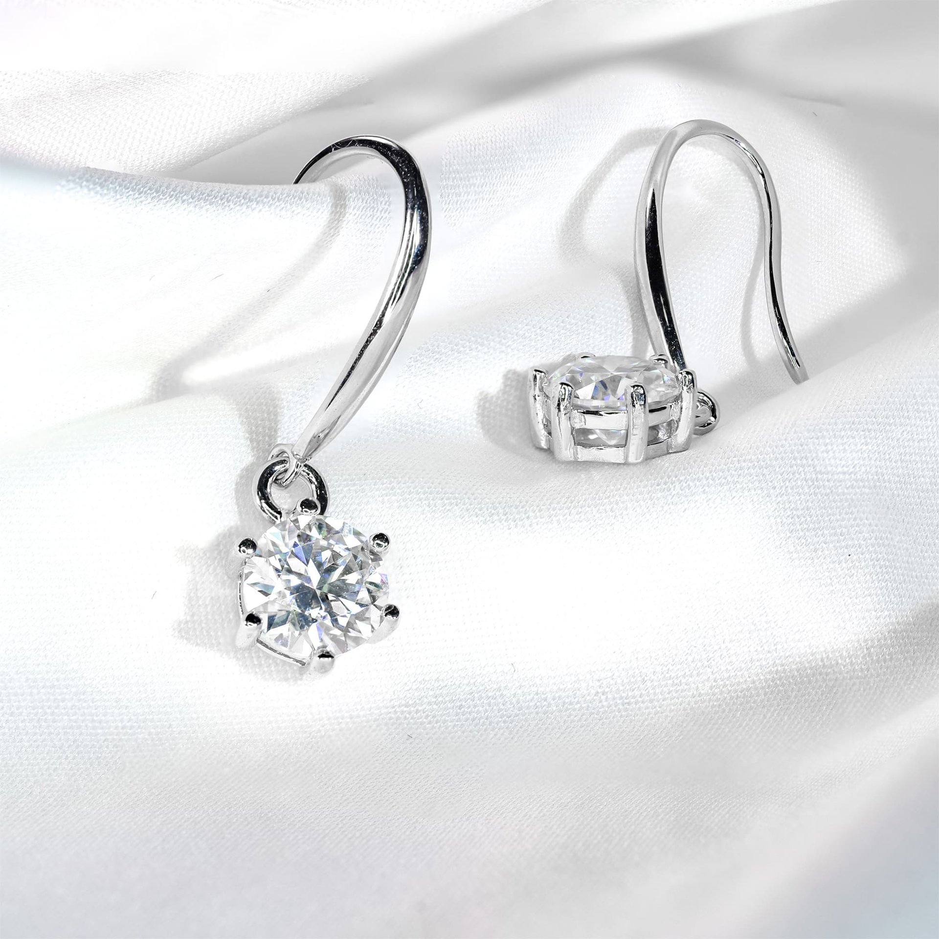 Round Brilliant Moissanite Drop Earrings | 6-Prong Solitaire, 925 Sterling Silver Lever-Back - Image 5
