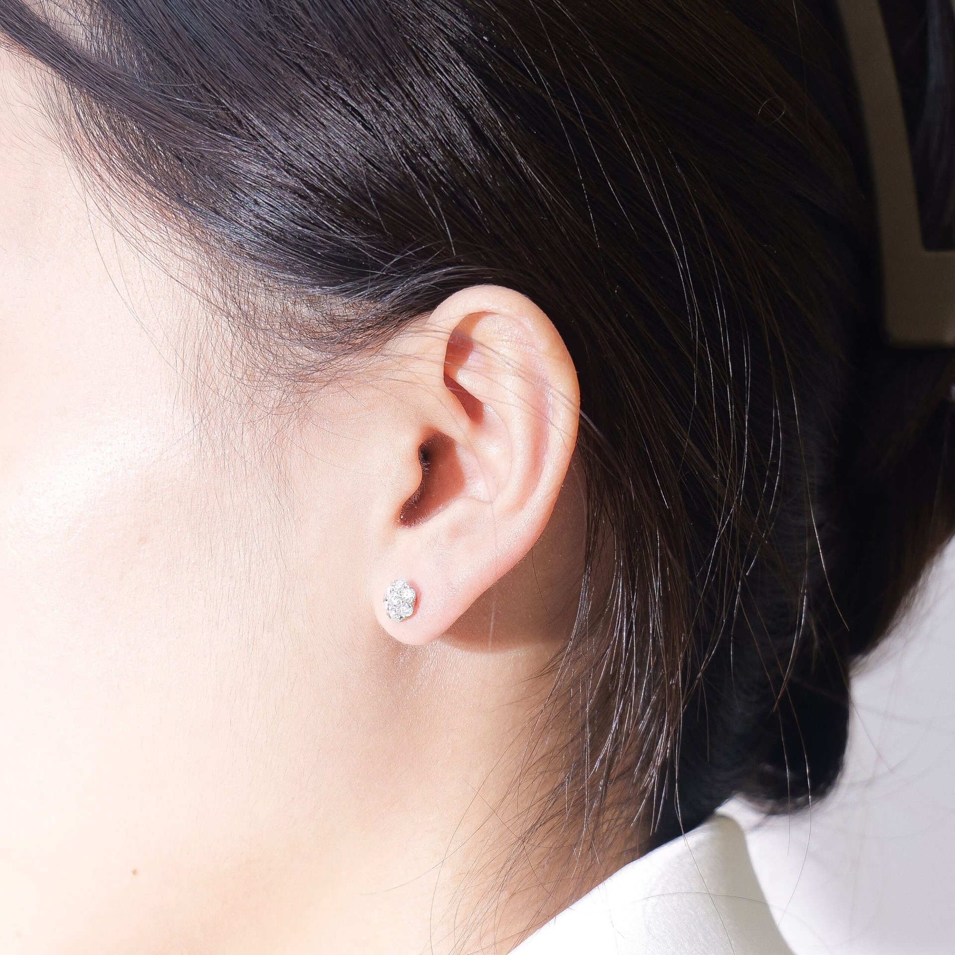0.48ct DEW Moissanite Cluster Stud Earrings | 7-Stone Flower Halo | 925 Silver Rhodium-Plated - alternate view