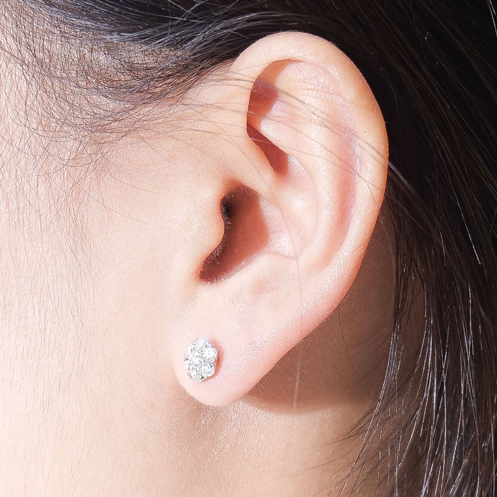 0.48ct DEW Moissanite Cluster Stud Earrings | 7-Stone Flower Halo | 925 Silver Rhodium-Plated - Image 3