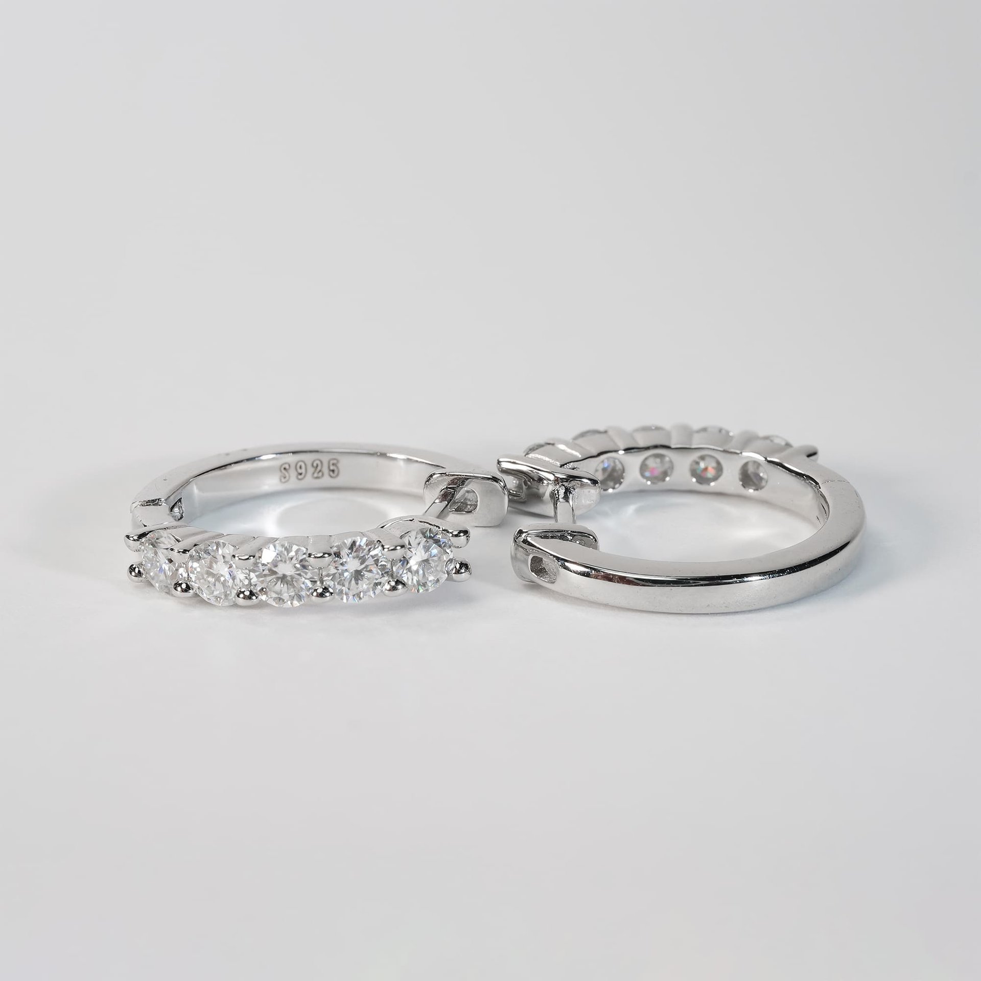1ctw Round Moissanite Huggie Hoop Earrings | Bar-Set 925 Sterling Silver, White Gold Plated - Image 6
