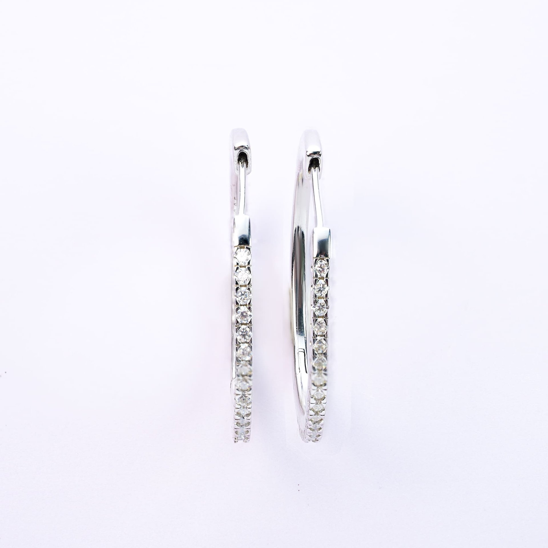 Moissanite Pave Hoop Earrings | 0.54 CTW DEF/VVS Round Melee | 925 Silver, White Gold Plated
