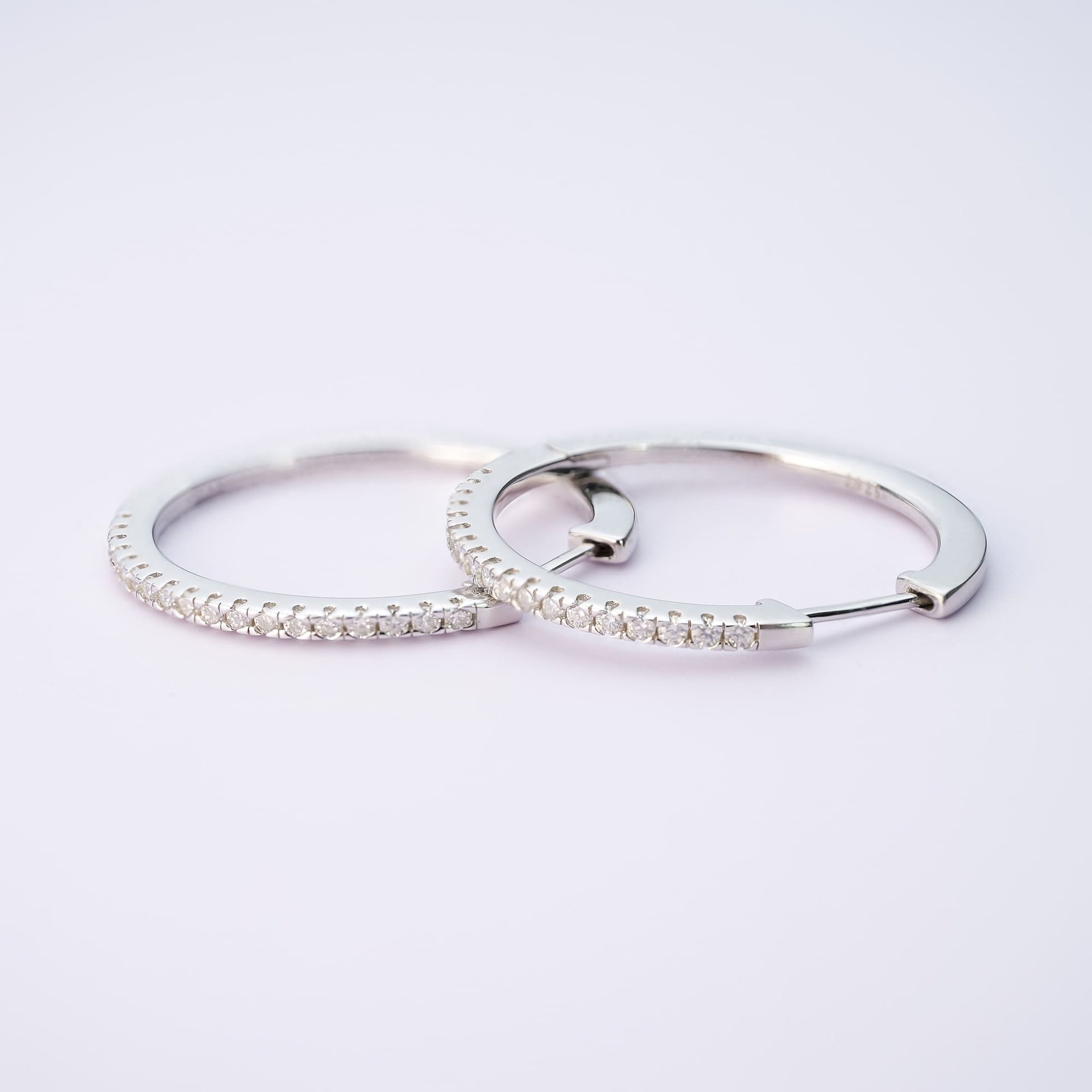Moissanite Pave Hoop Earrings | 0.54 CTW DEF/VVS Round Melee | 925 Silver, White Gold Plated - Image 4