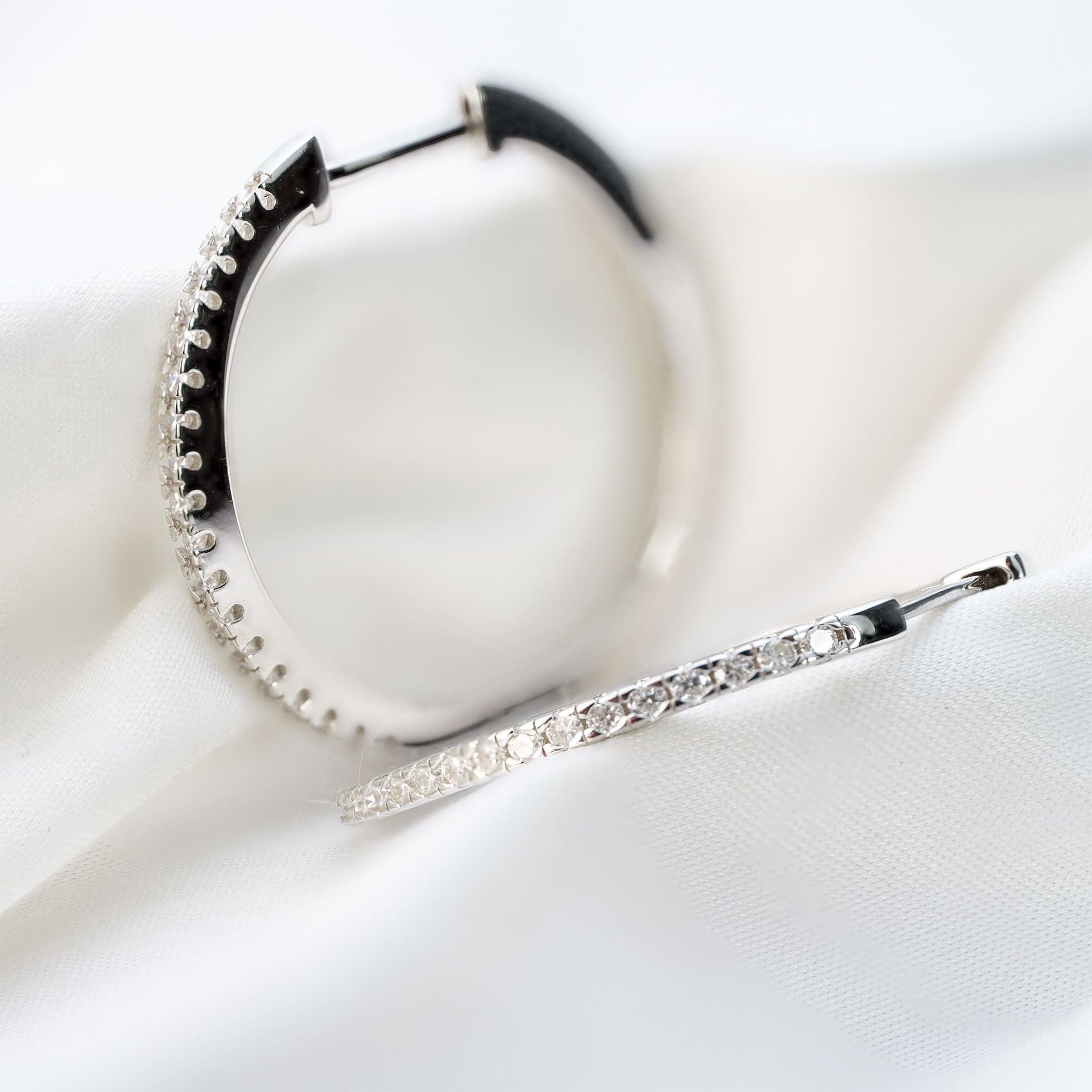 Moissanite Pave Hoop Earrings | 0.54 CTW DEF/VVS Round Melee | 925 Silver, White Gold Plated - Image 5