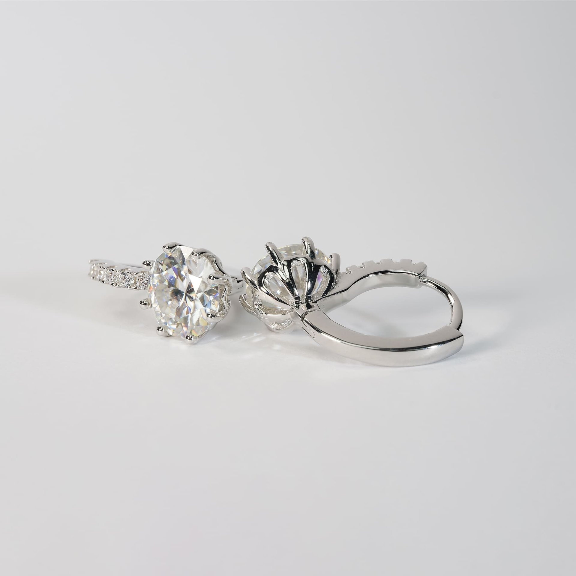 2ct Round Brilliant Moissanite Drop Earrings | 8mm DEW Solitaire | Pavé Lever-Back | 925 Sterling Silver - Image 3