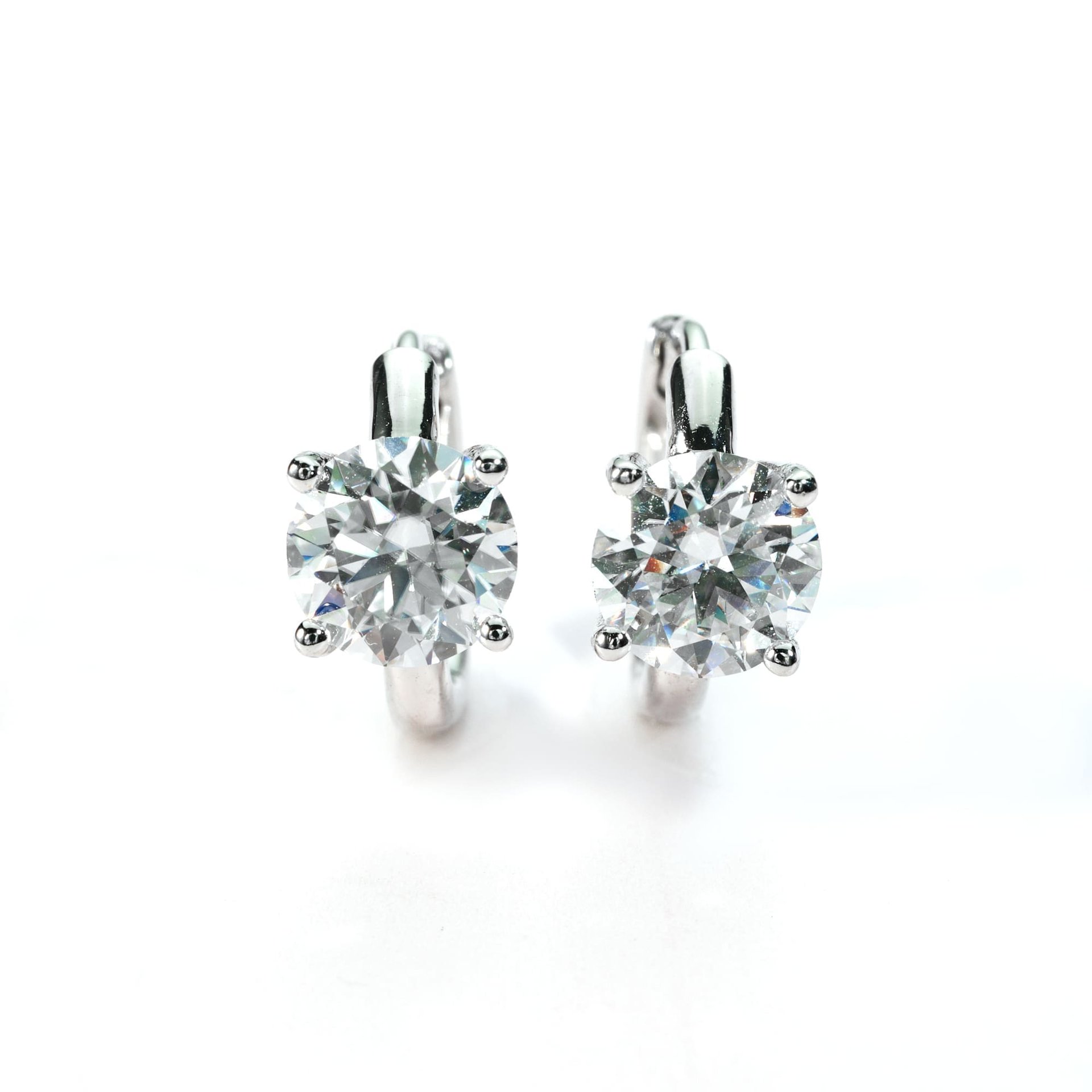 Moissanite Huggie Hoop Earrings | Round Brilliant Four-Prong Solitaire in Sterling Silver - Image 6