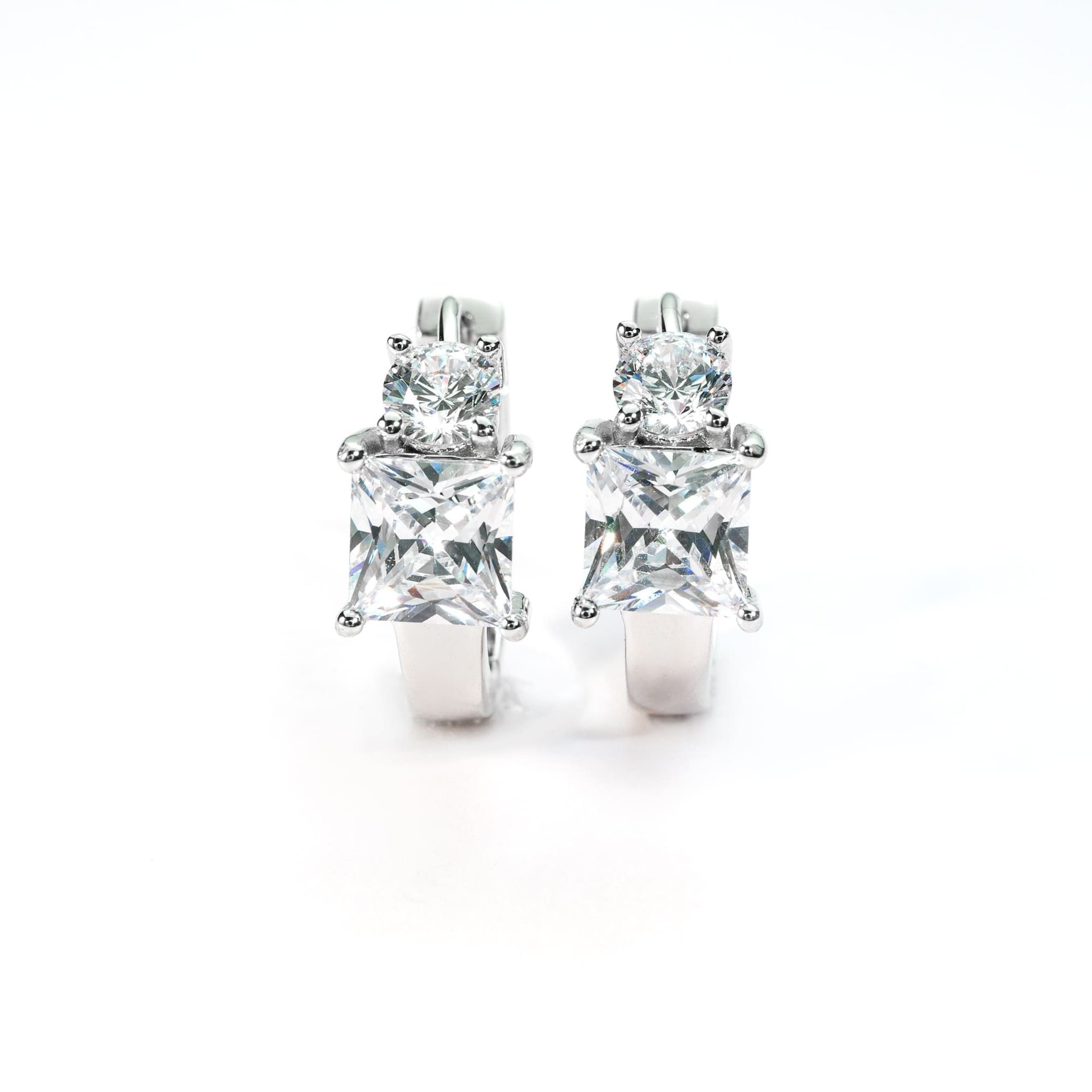 Princess Cut Moissanite Huggie Earrings | Two-Stone 925 Silver Hoops
