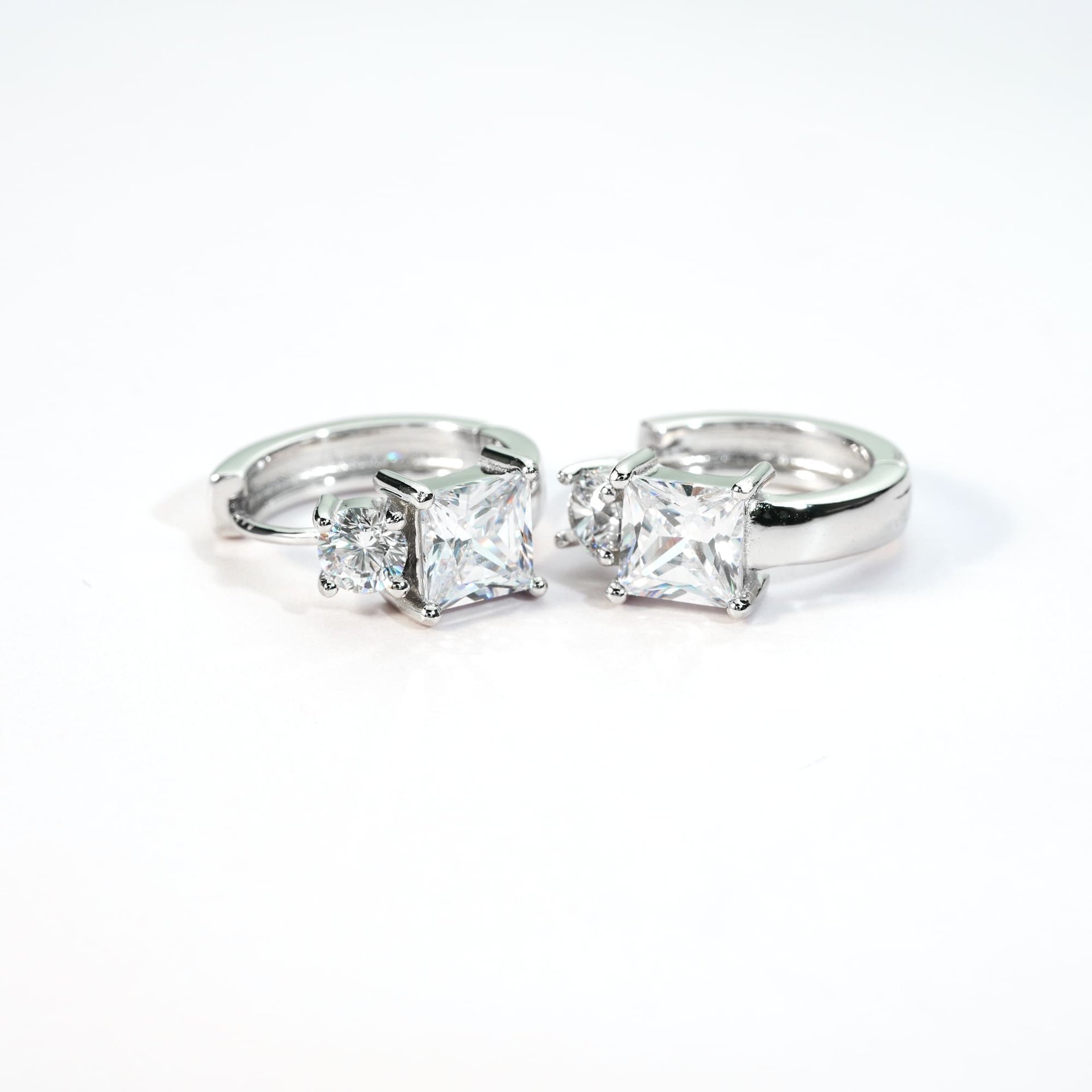 Princess Cut Moissanite Huggie Earrings | Two-Stone 925 Silver Hoops - Image 3