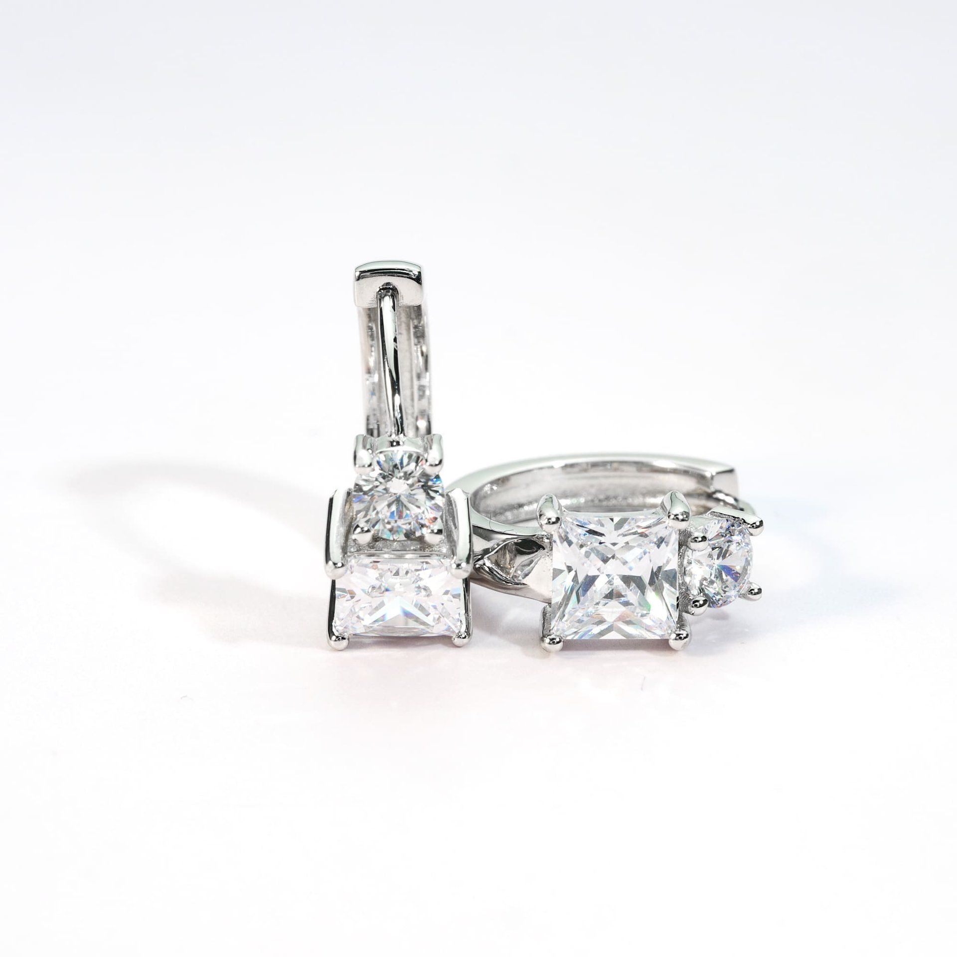 Princess Cut Moissanite Huggie Earrings | Two-Stone 925 Silver Hoops - Image 4