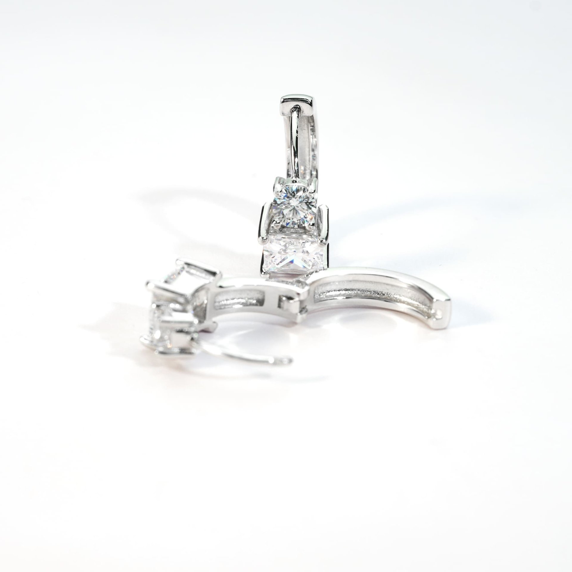 Princess Cut Moissanite Huggie Earrings | Two-Stone 925 Silver Hoops - Image 5