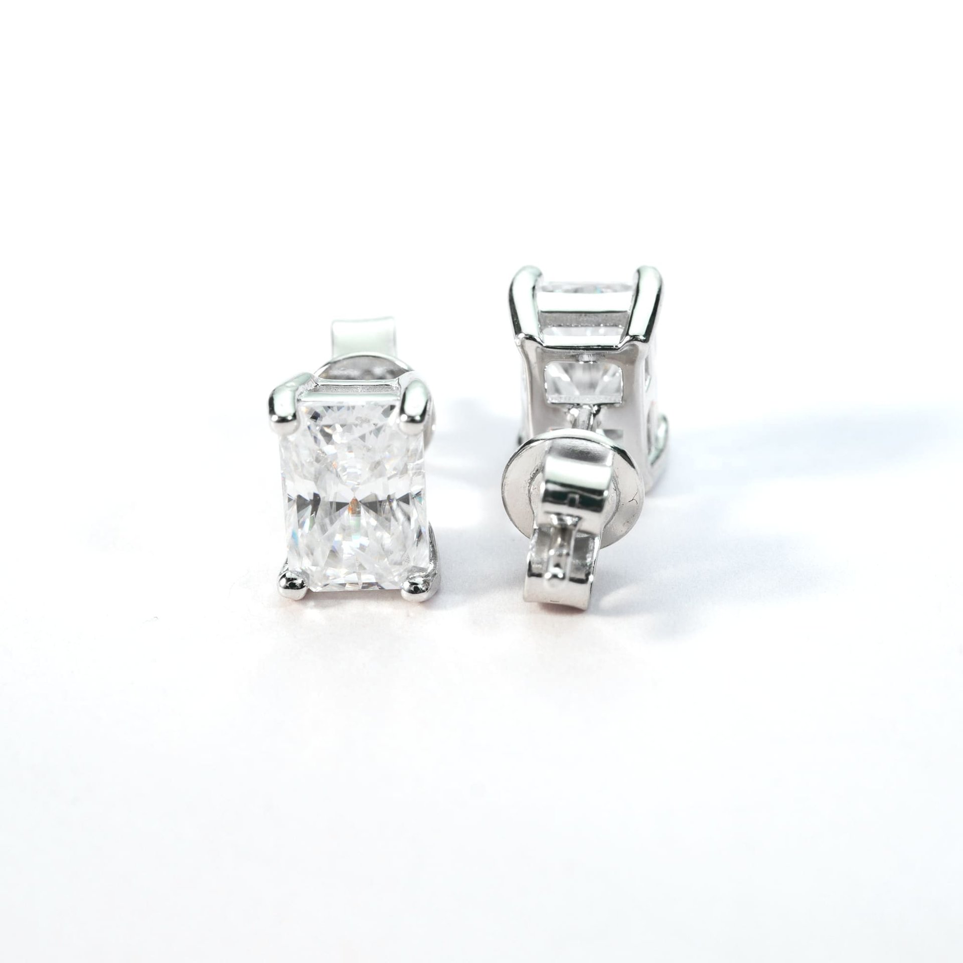Radiant Cut Moissanite Stud Earrings in 925 Sterling Silver | DEF Colorless VVS - alternate view