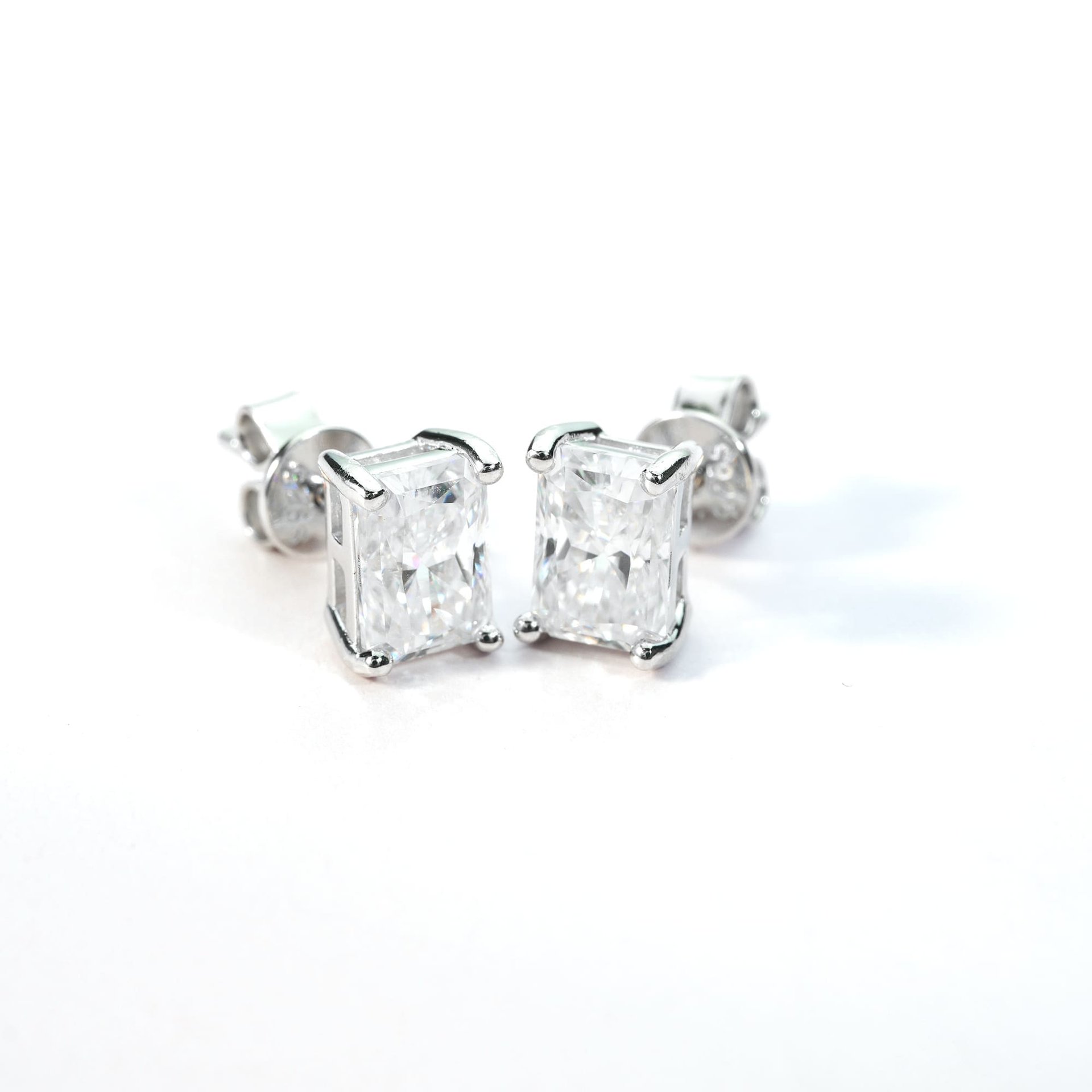Radiant Cut Moissanite Stud Earrings in 925 Sterling Silver | DEF Colorless VVS - Image 3