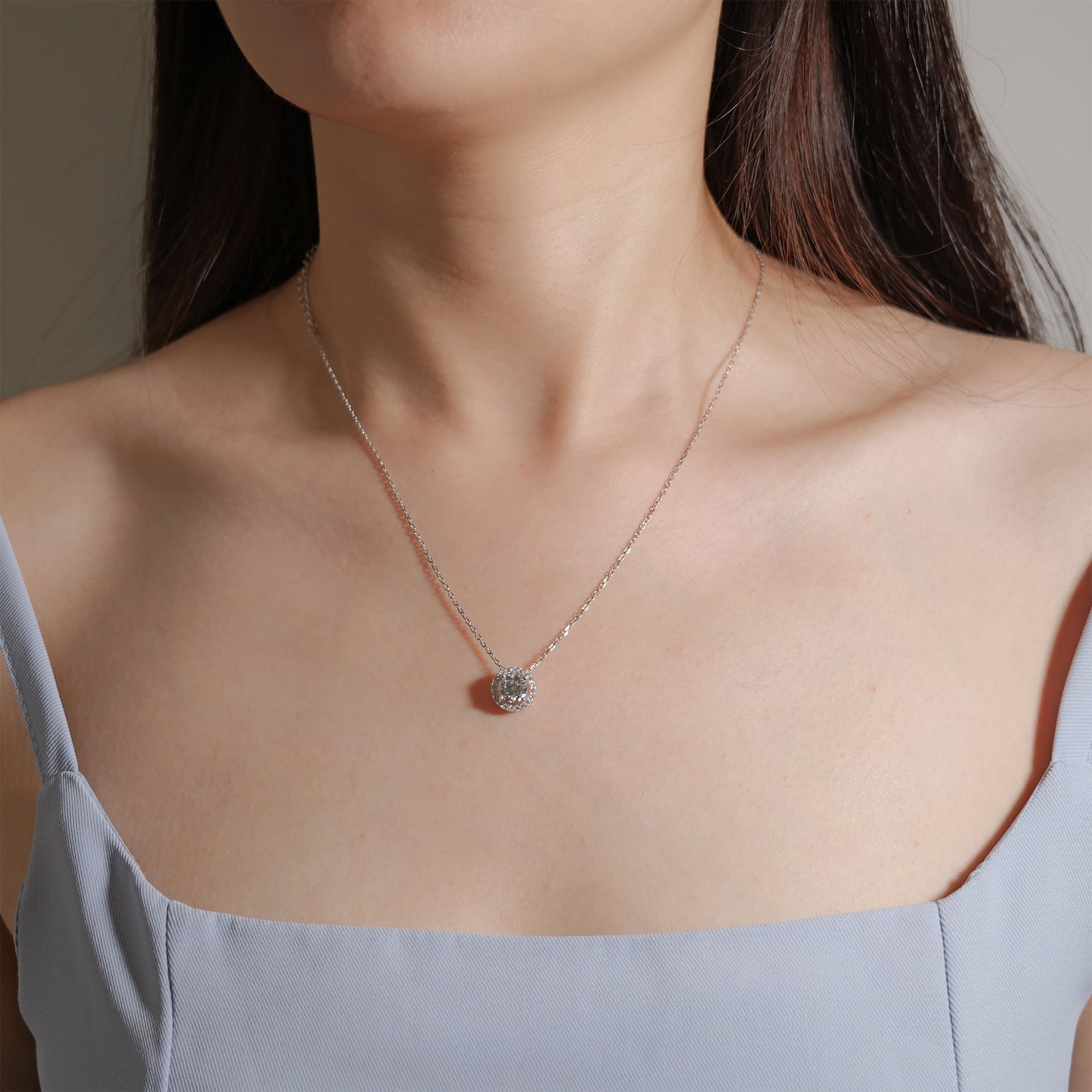 1ct Round Moissanite Halo Pendant Necklace | DEF Colorless | 925 Sterling Silver Cable Chain - Image 2