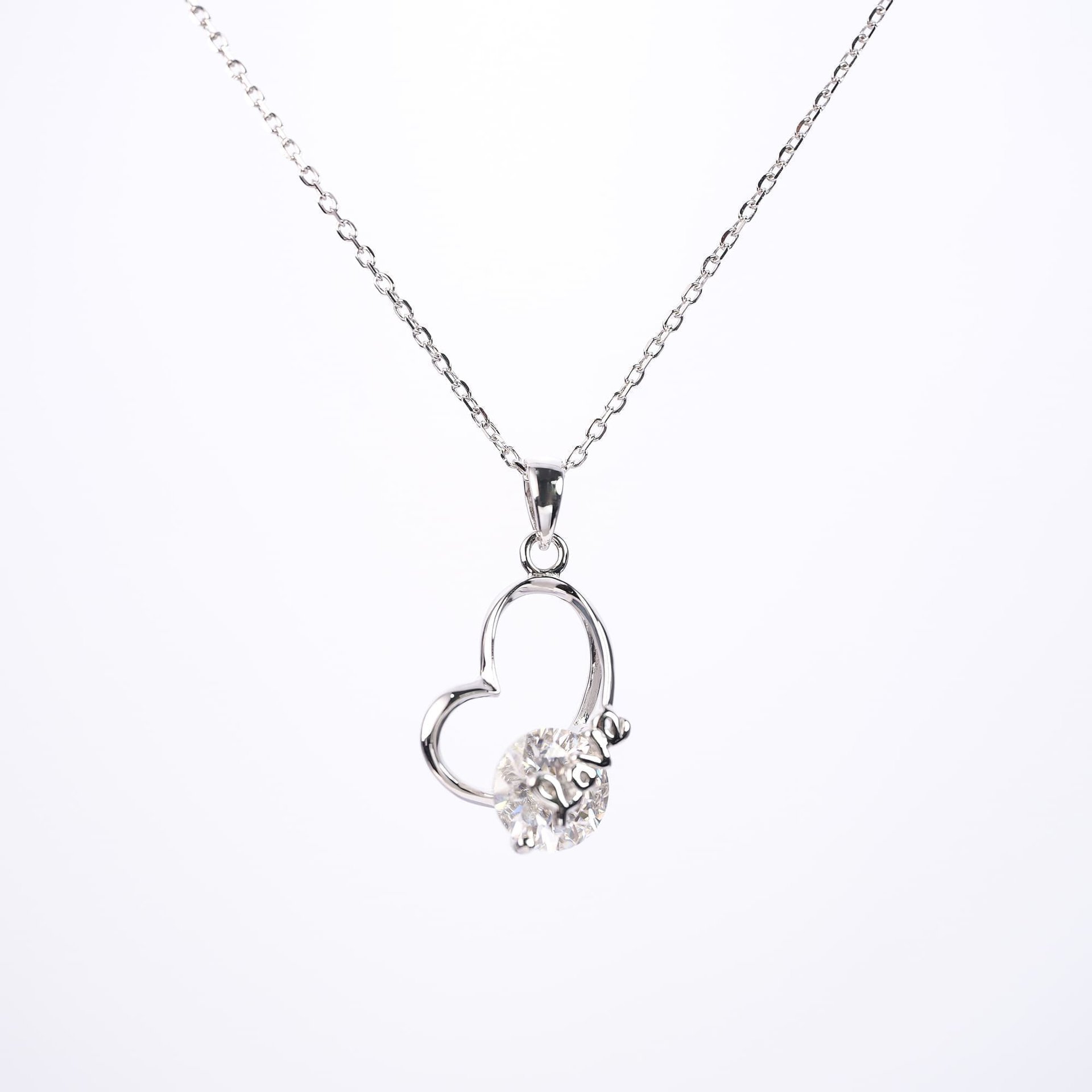 Moissanite Open Heart Love Pendant – 2ct DEW (8mm) 925 Silver
