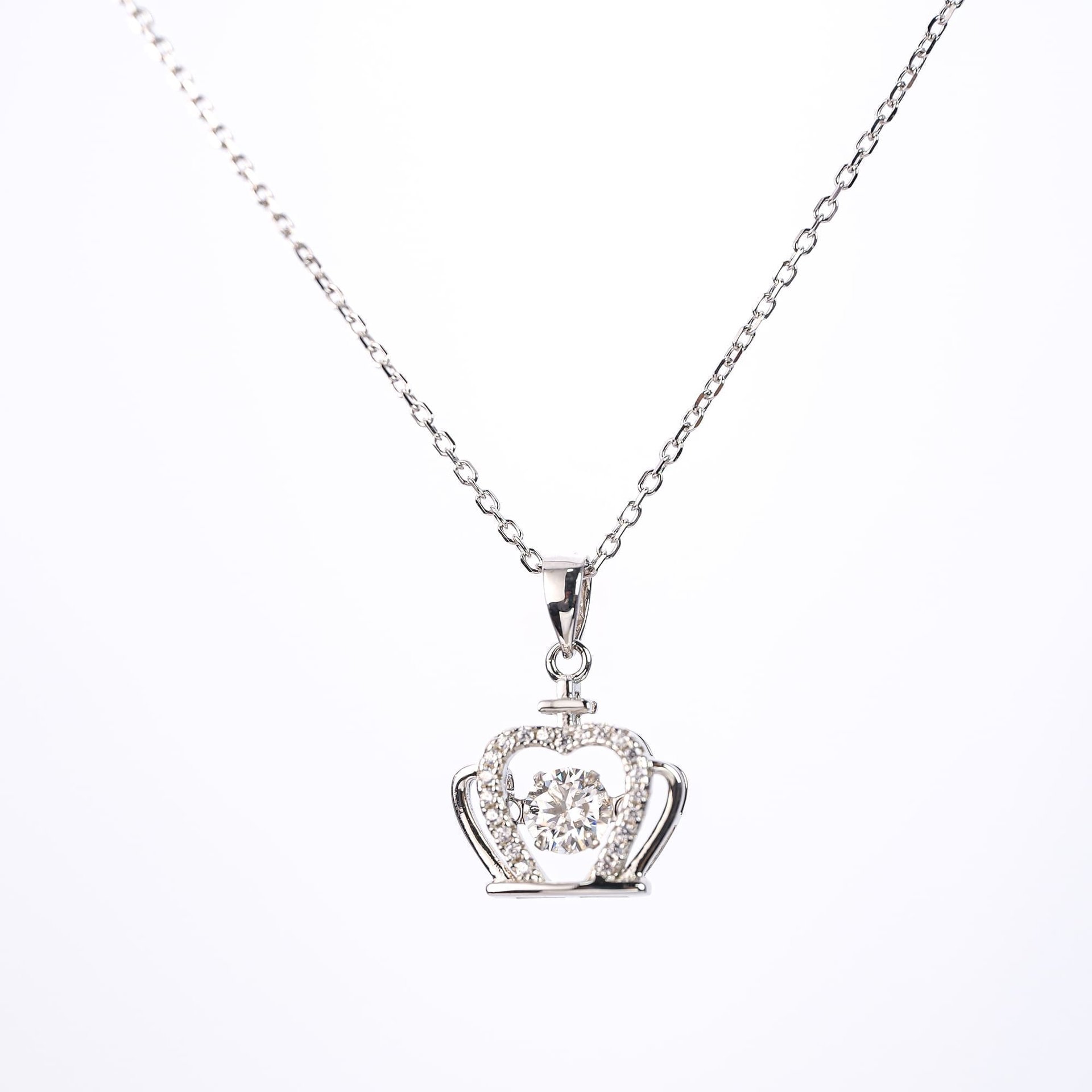 Crown Moissanite Pendant Necklace – 0.5ct DEW (5mm) 925 Silver