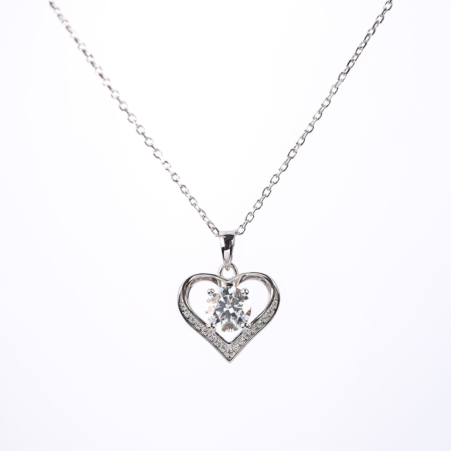 Moissanite Open Heart Pendant Necklace – 925 Silver
